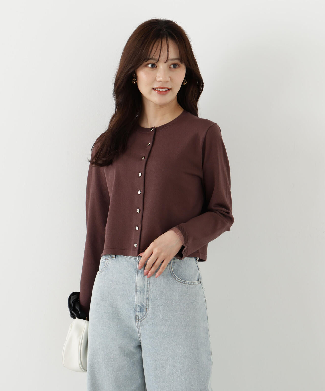 <ハンドウォッシャブル>ゴールド釦カーディガン