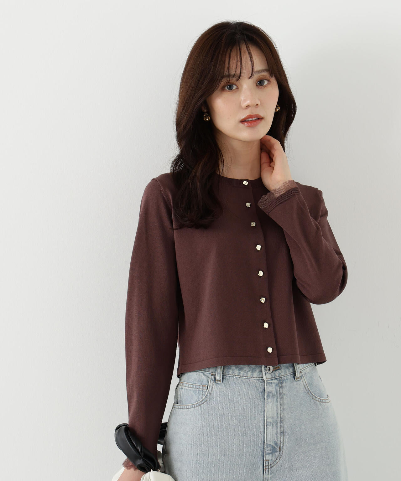 <ハンドウォッシャブル>ゴールド釦カーディガン