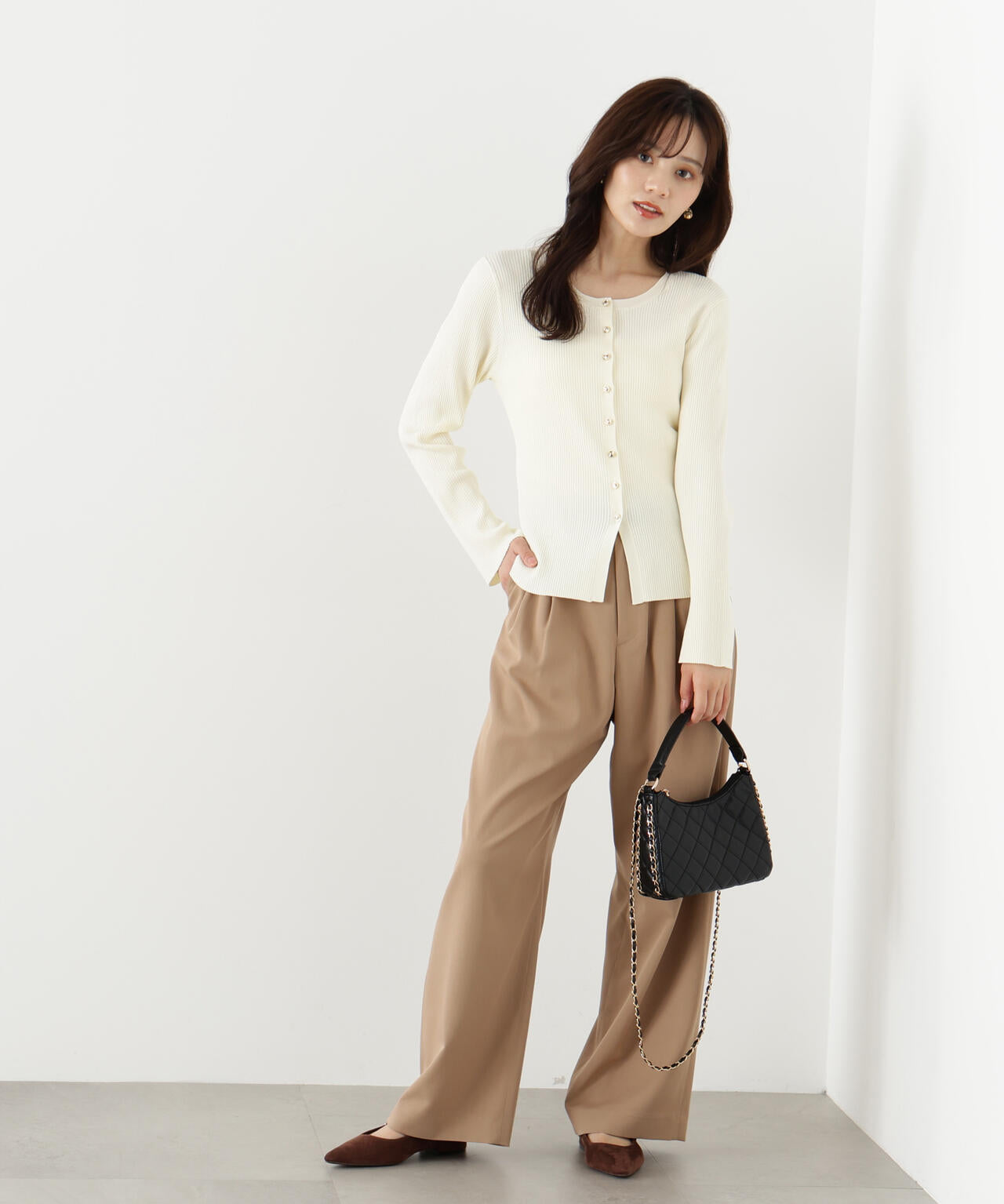 フロント釦カーディガン