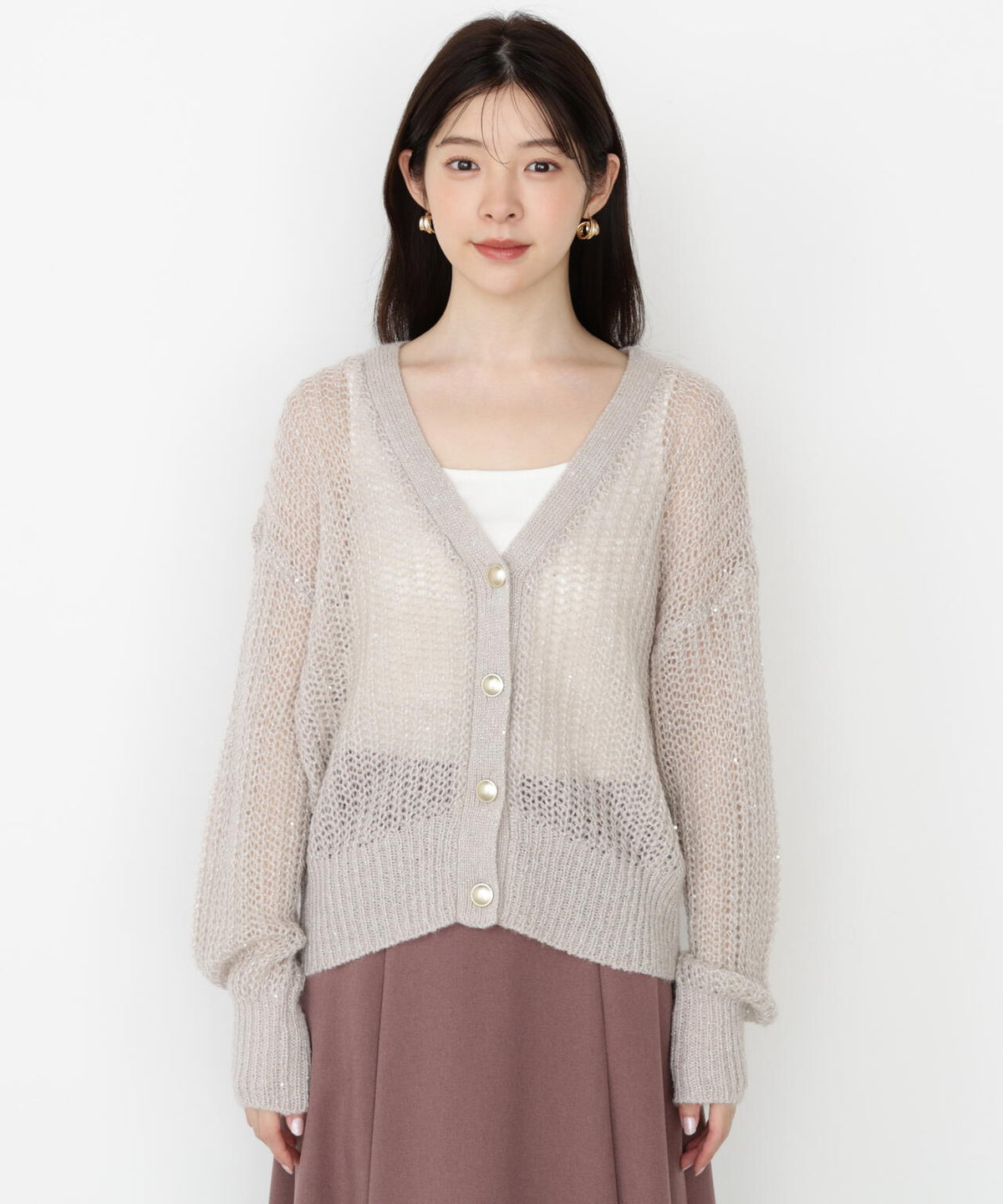 【松川星さん着用】スパンコール透かし編み2wayカーディガン