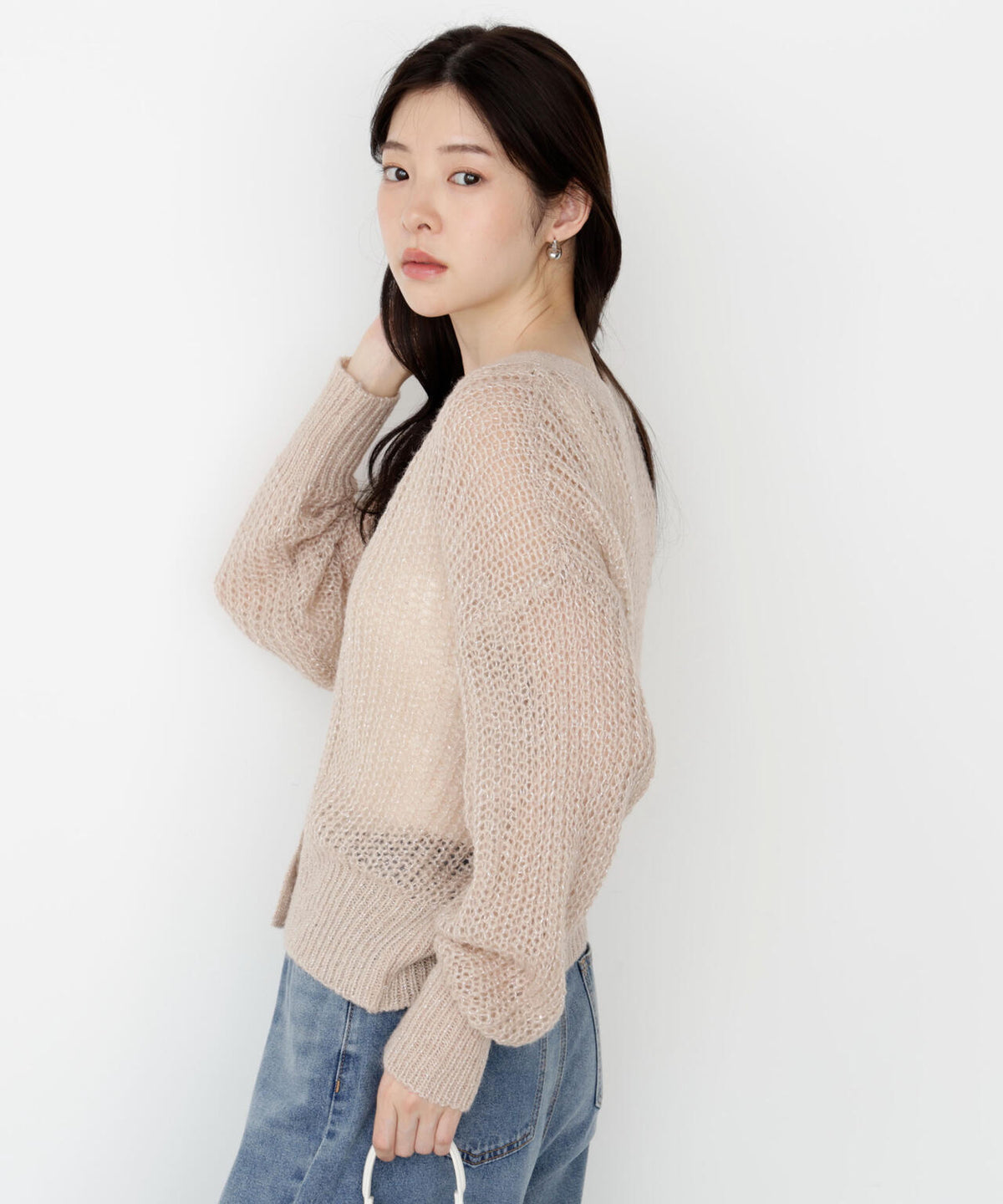 【松川星さん着用】スパンコール透かし編み2wayカーディガン