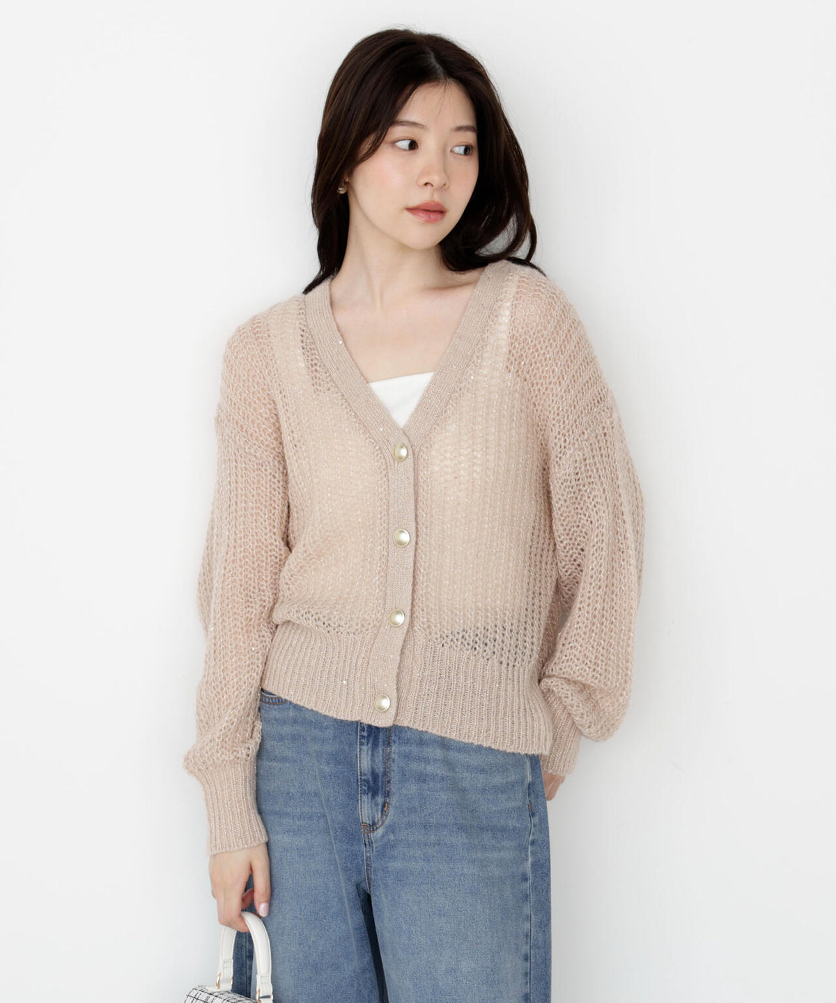 【松川星さん着用】スパンコール透かし編み2wayカーディガン