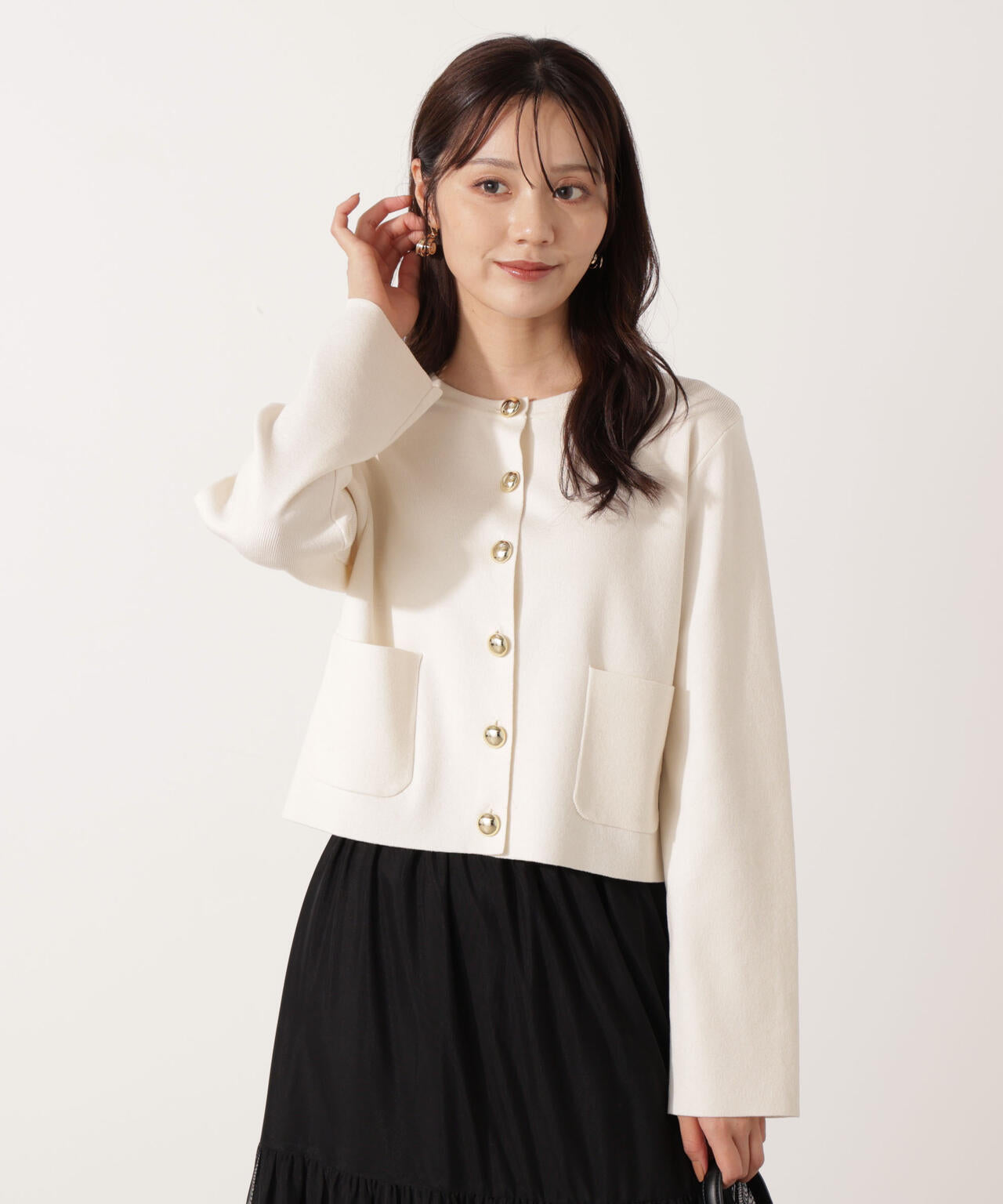 【青島心さん着用】<ハンドウォッシャブル>シルク混ニットカーディガン