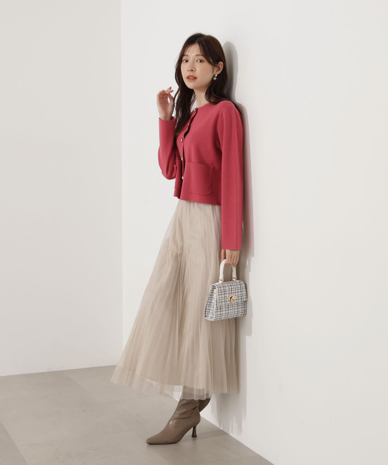 【青島心さん着用】<ハンドウォッシャブル>シルク混ニットカーディガン