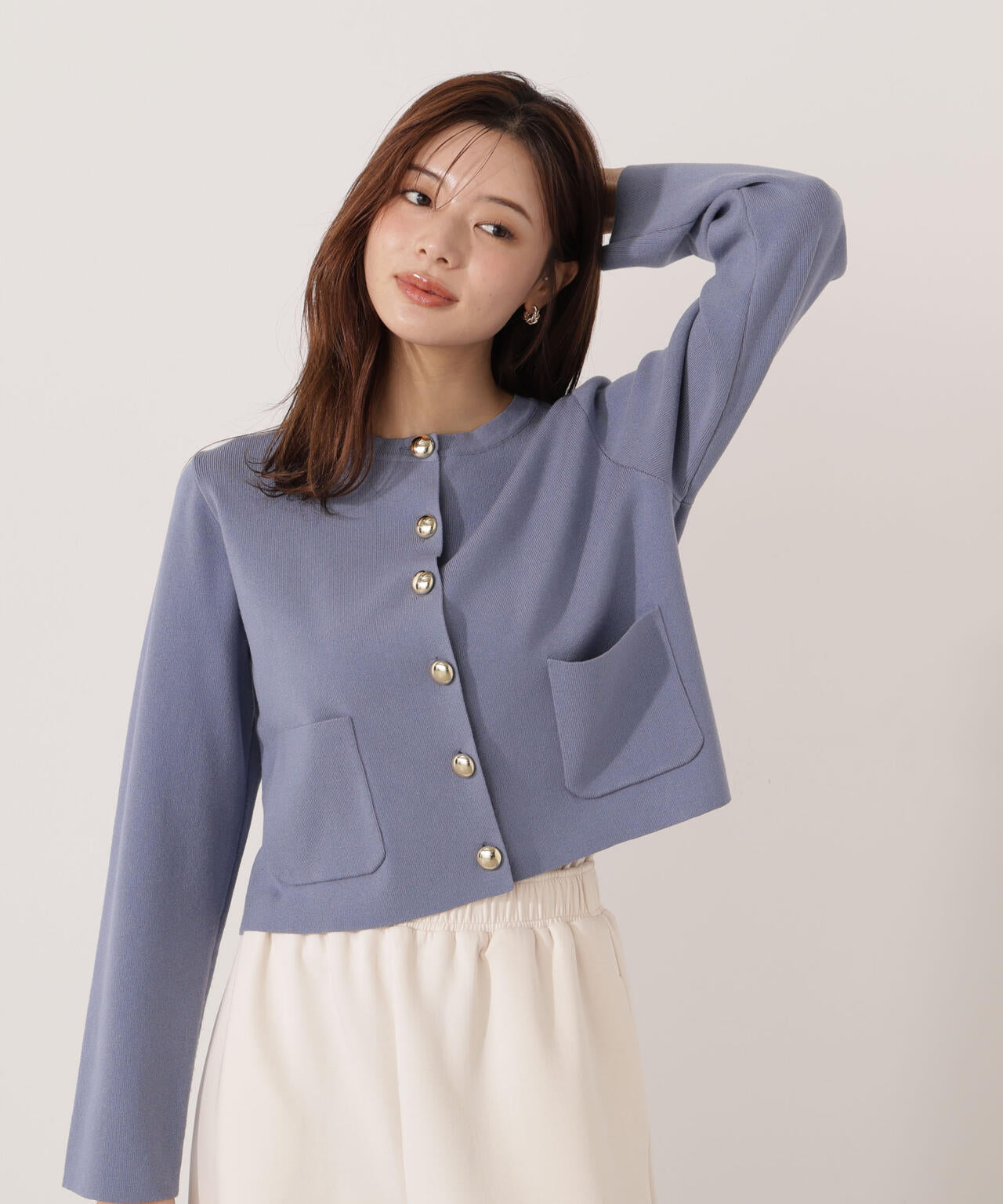 【青島心さん着用】<ハンドウォッシャブル>シルク混ニットカーディガン