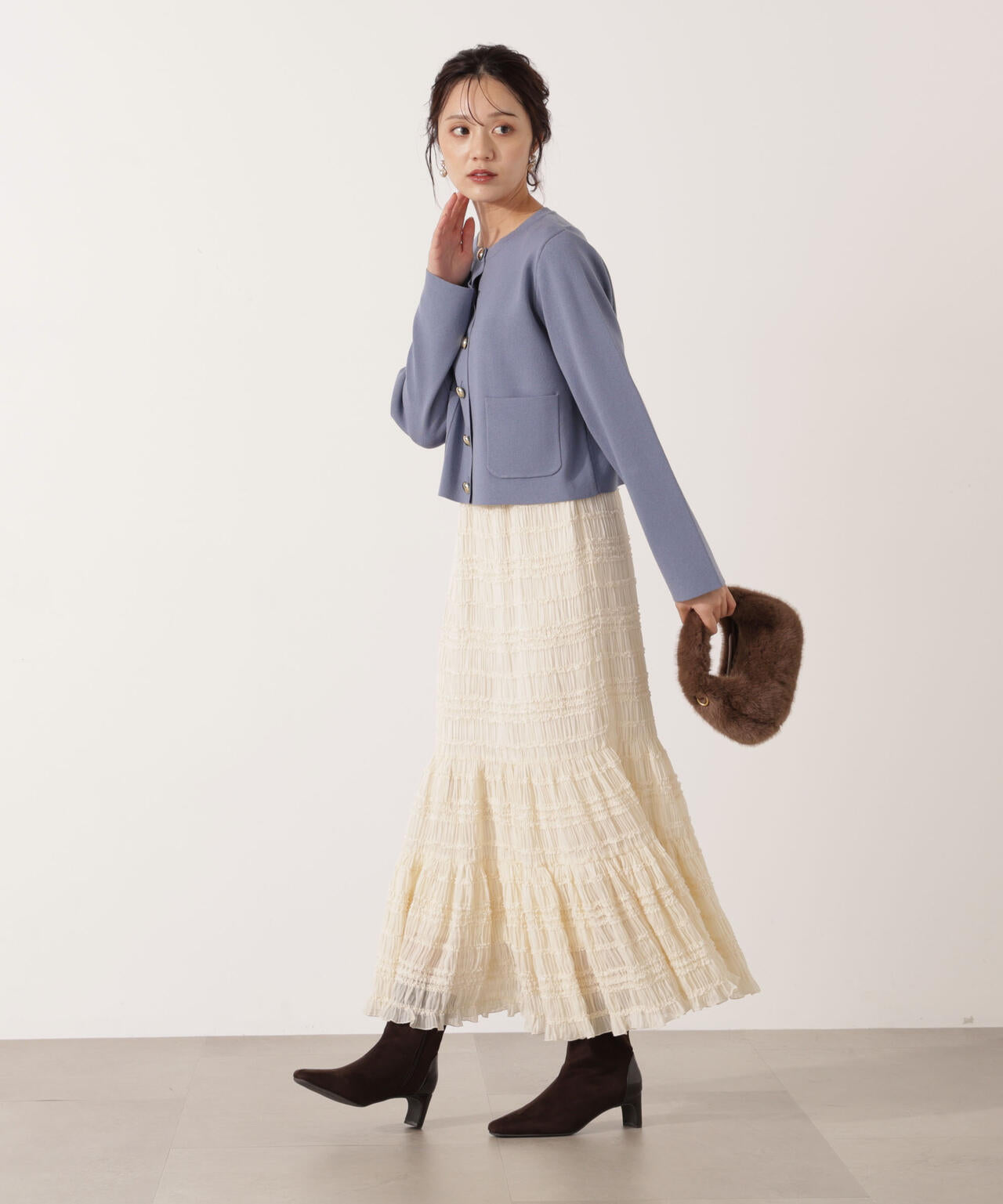 【青島心さん着用】<ハンドウォッシャブル>シルク混ニットカーディガン