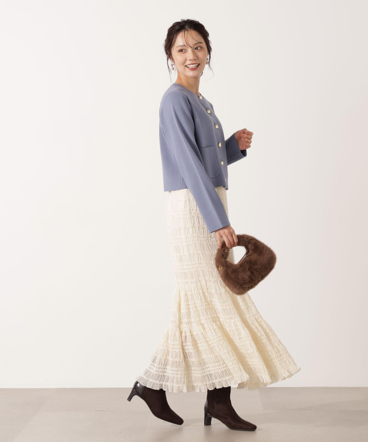 【青島心さん着用】<ハンドウォッシャブル>シルク混ニットカーディガン