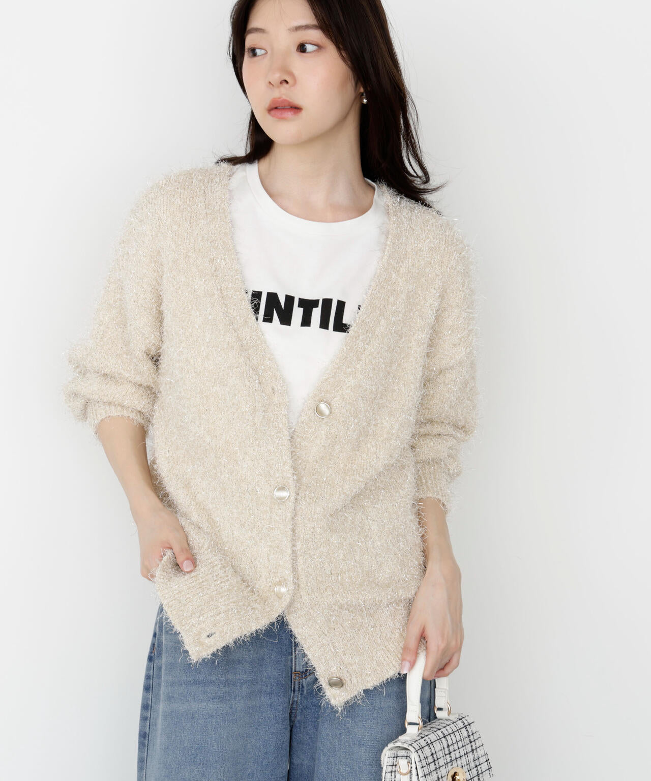 《EDIT COLOGNE》ラメフェザーカーディガン