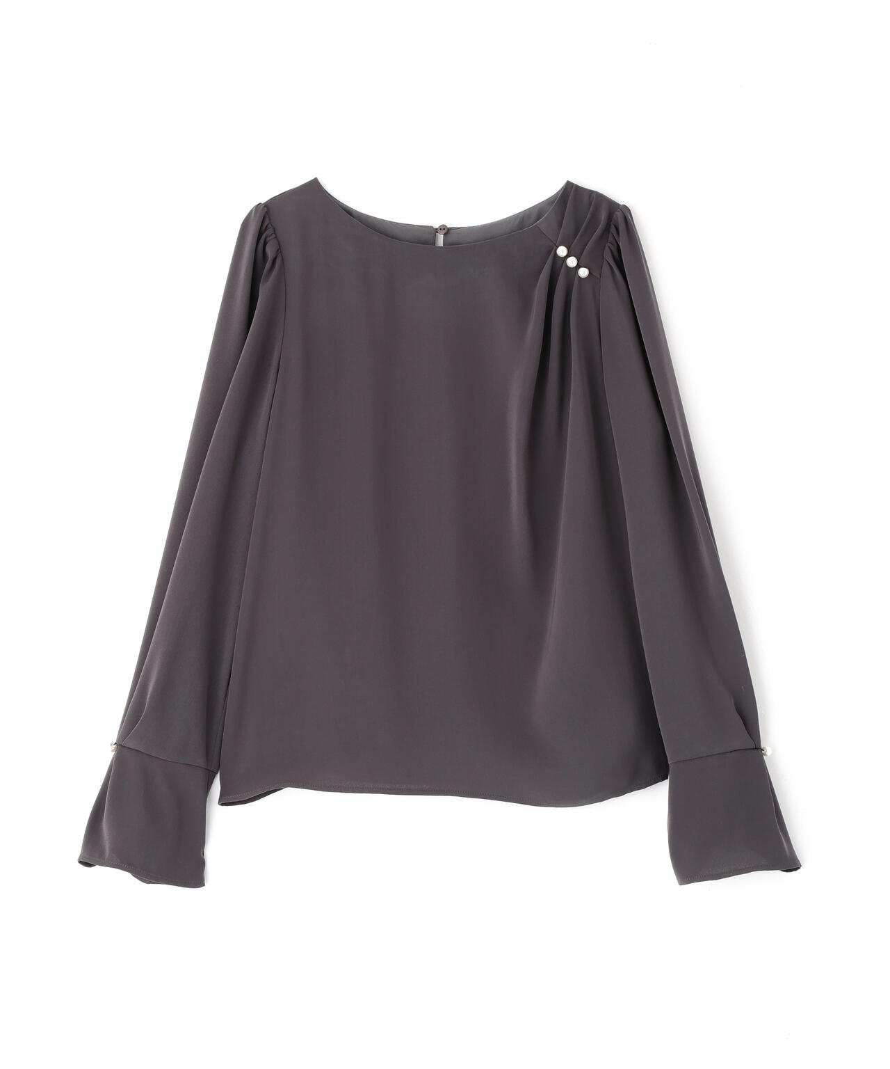 パール付きニュアンスネックブラウス