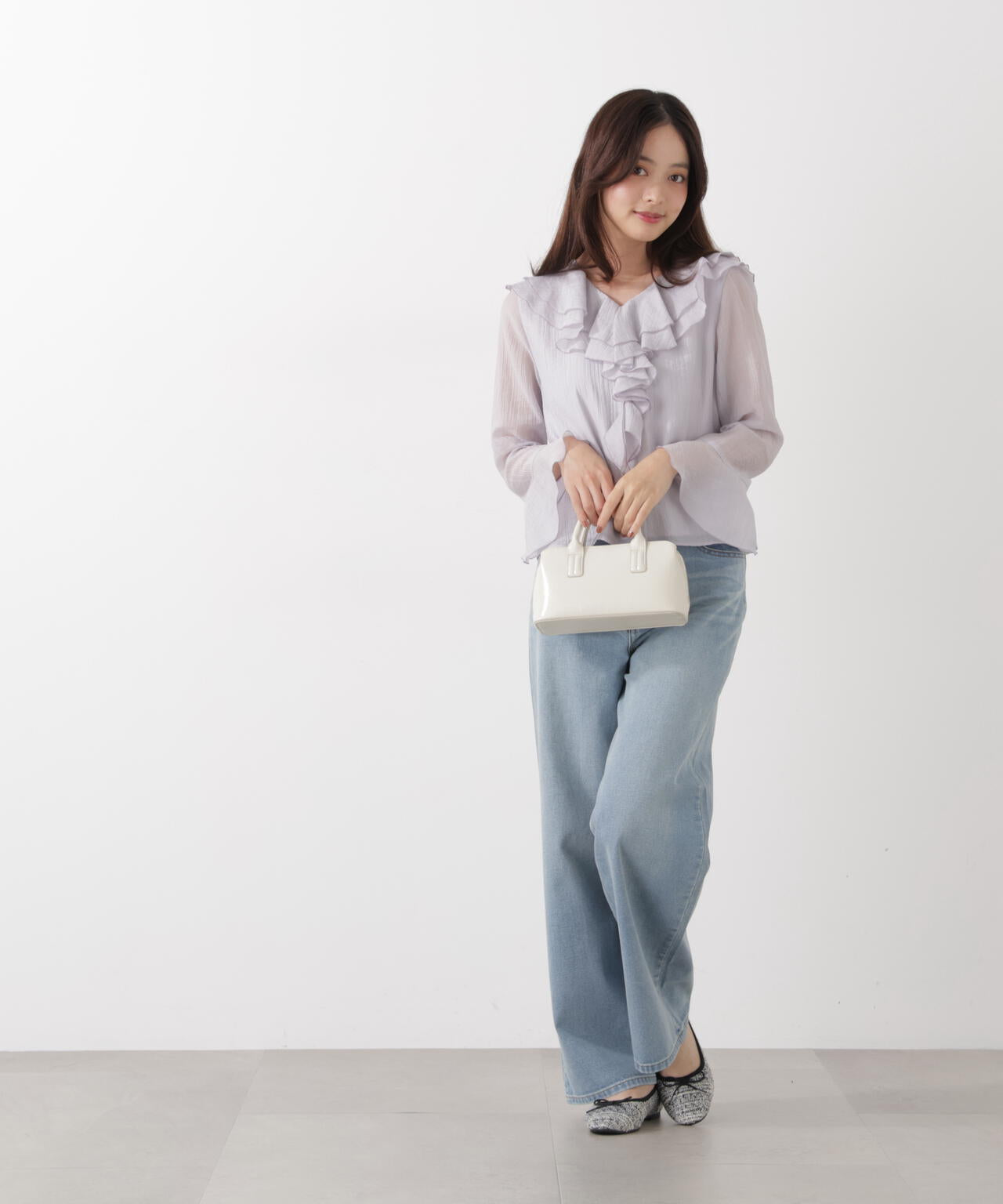 シアー楊柳ラッフルブラウス