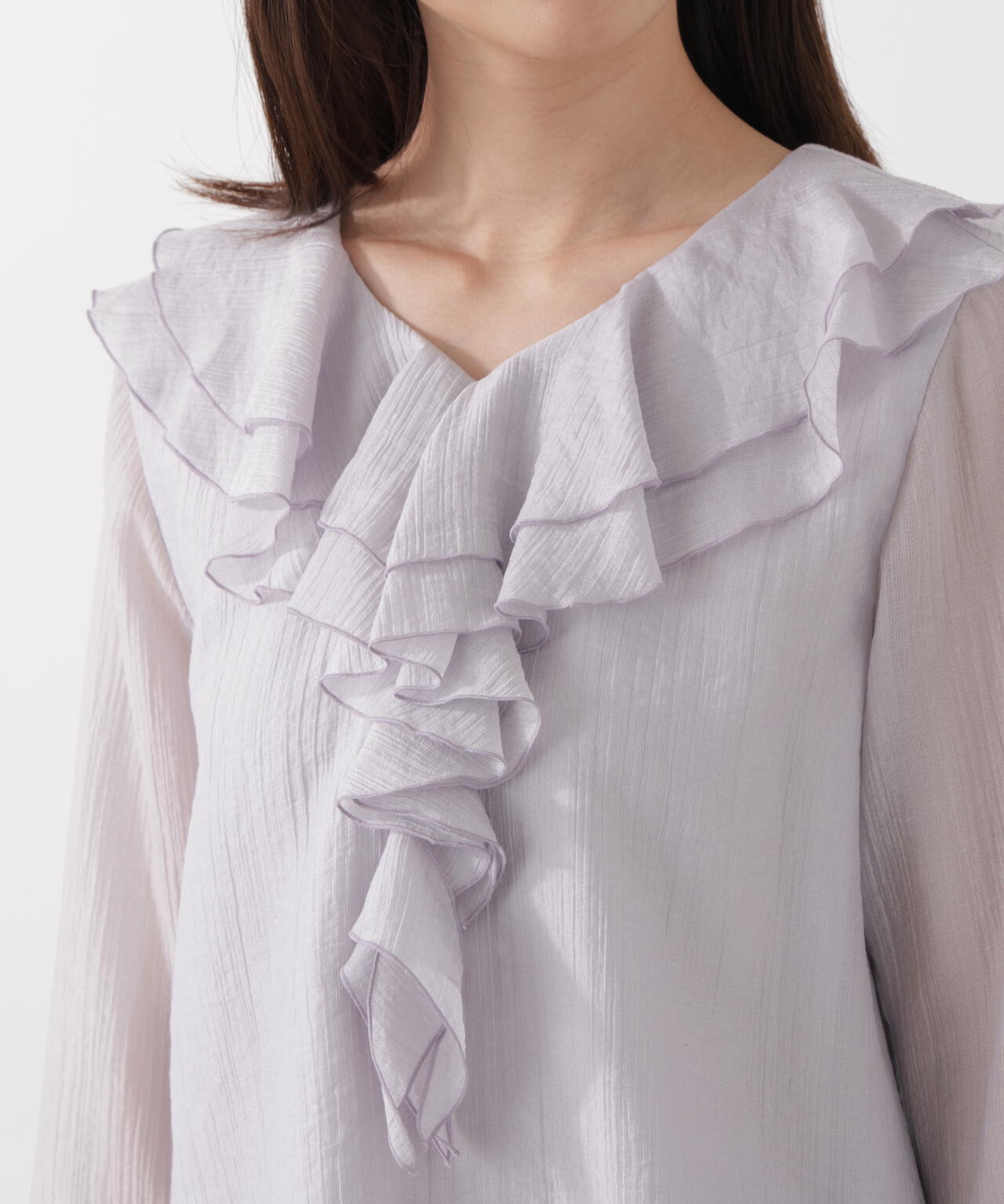 シアー楊柳ラッフルブラウス