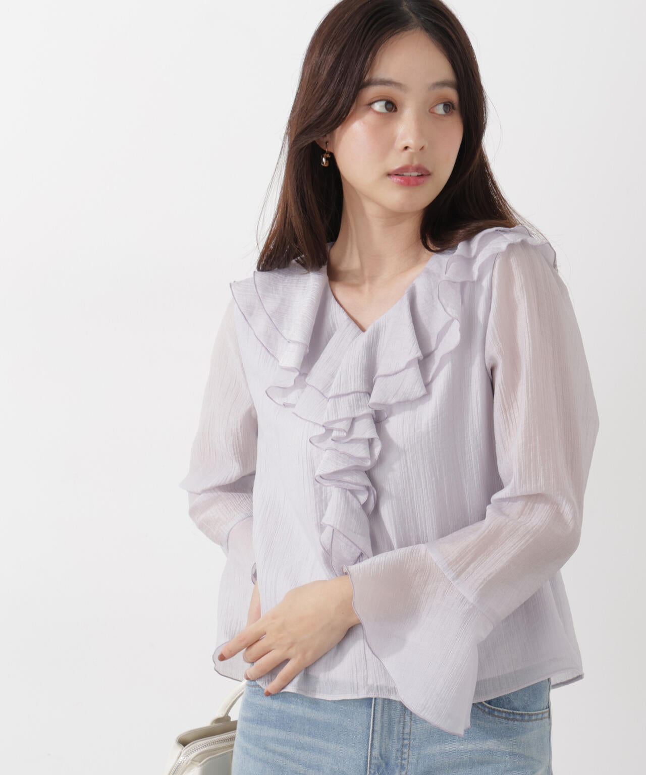 シアー楊柳ラッフルブラウス