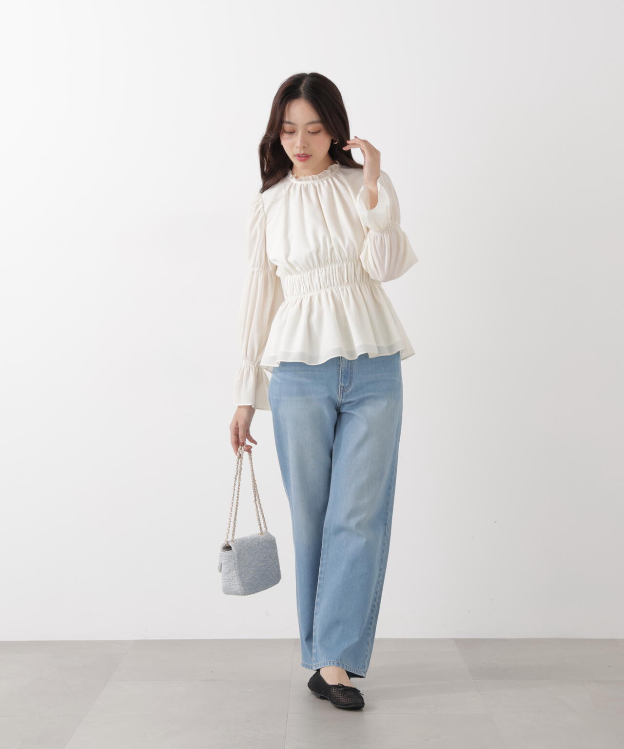 ウエストシャーリングブラウス