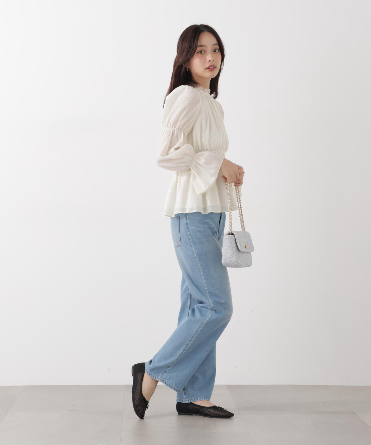 ウエストシャーリングブラウス