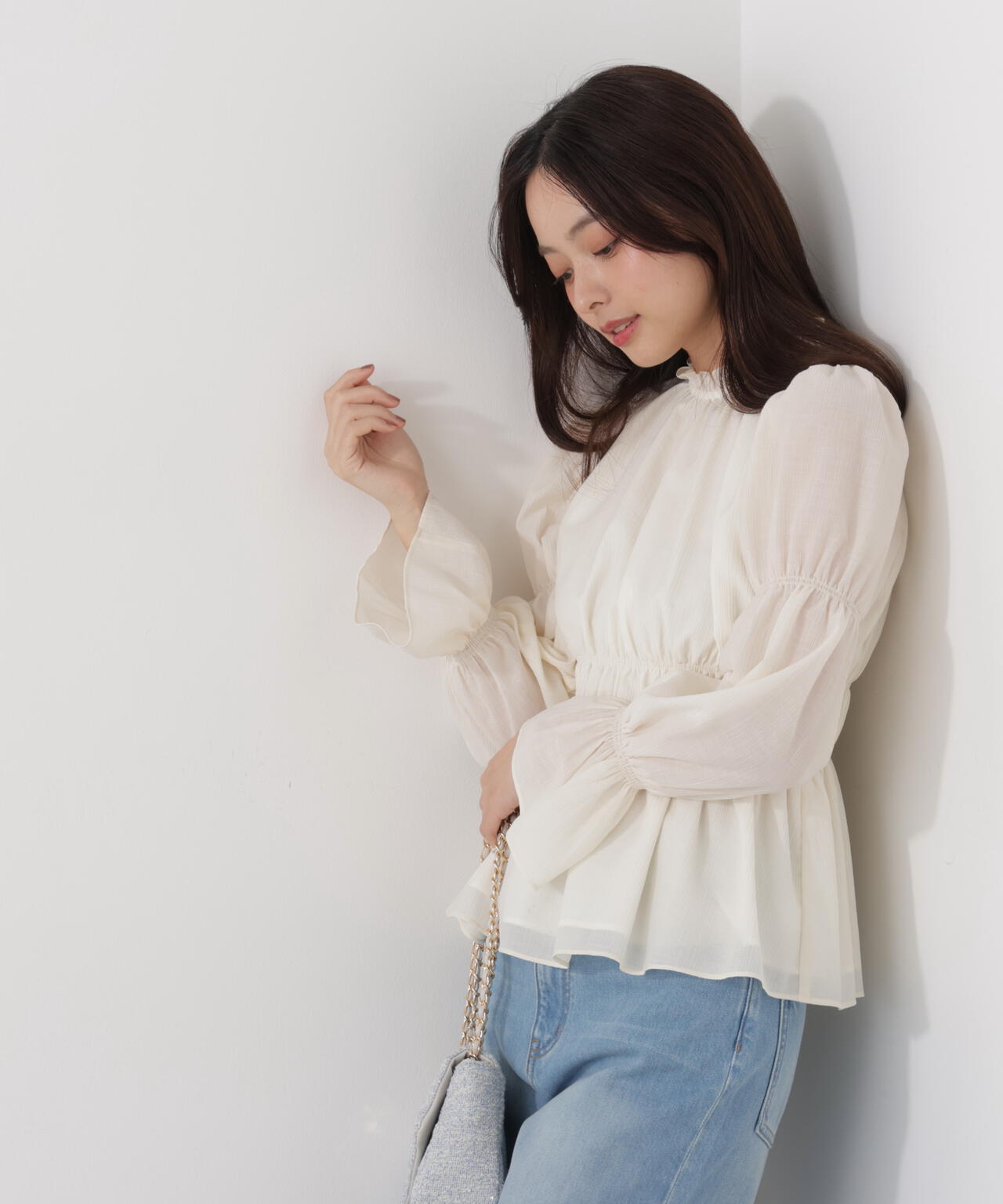 ウエストシャーリングブラウス