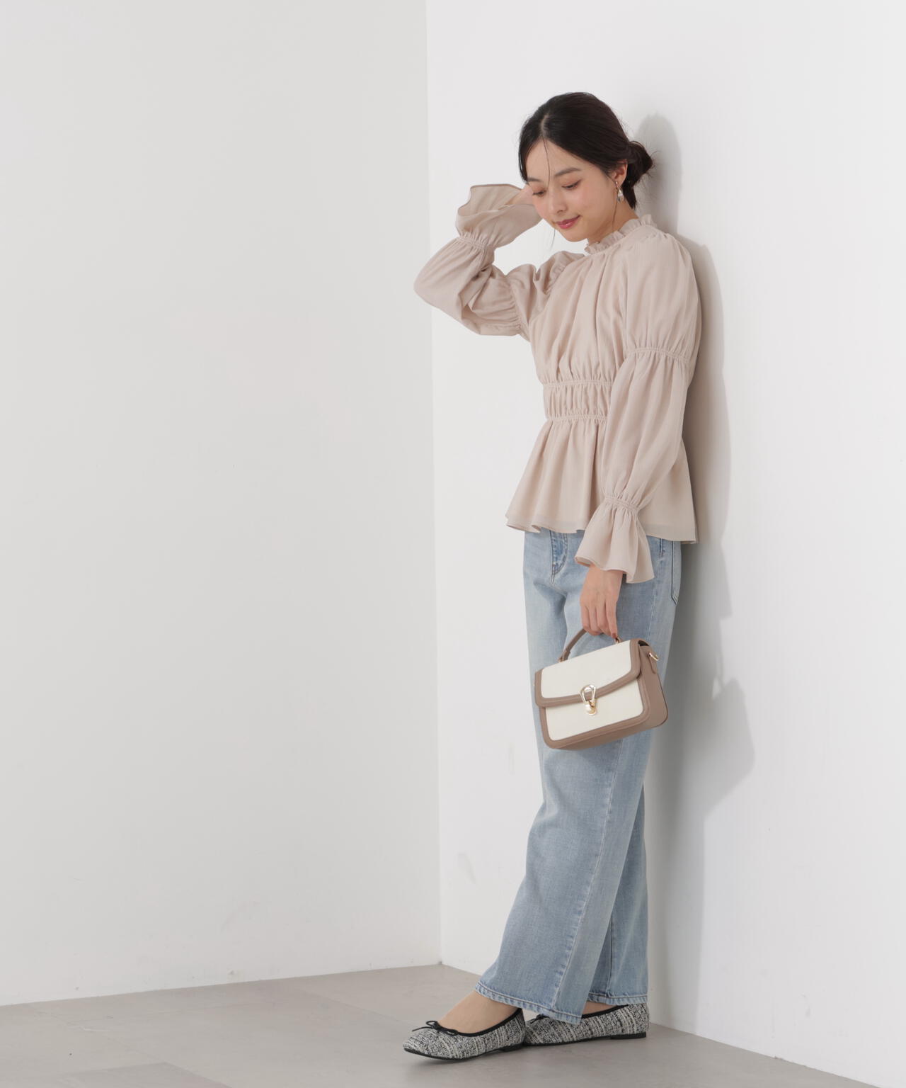 ウエストシャーリングブラウス