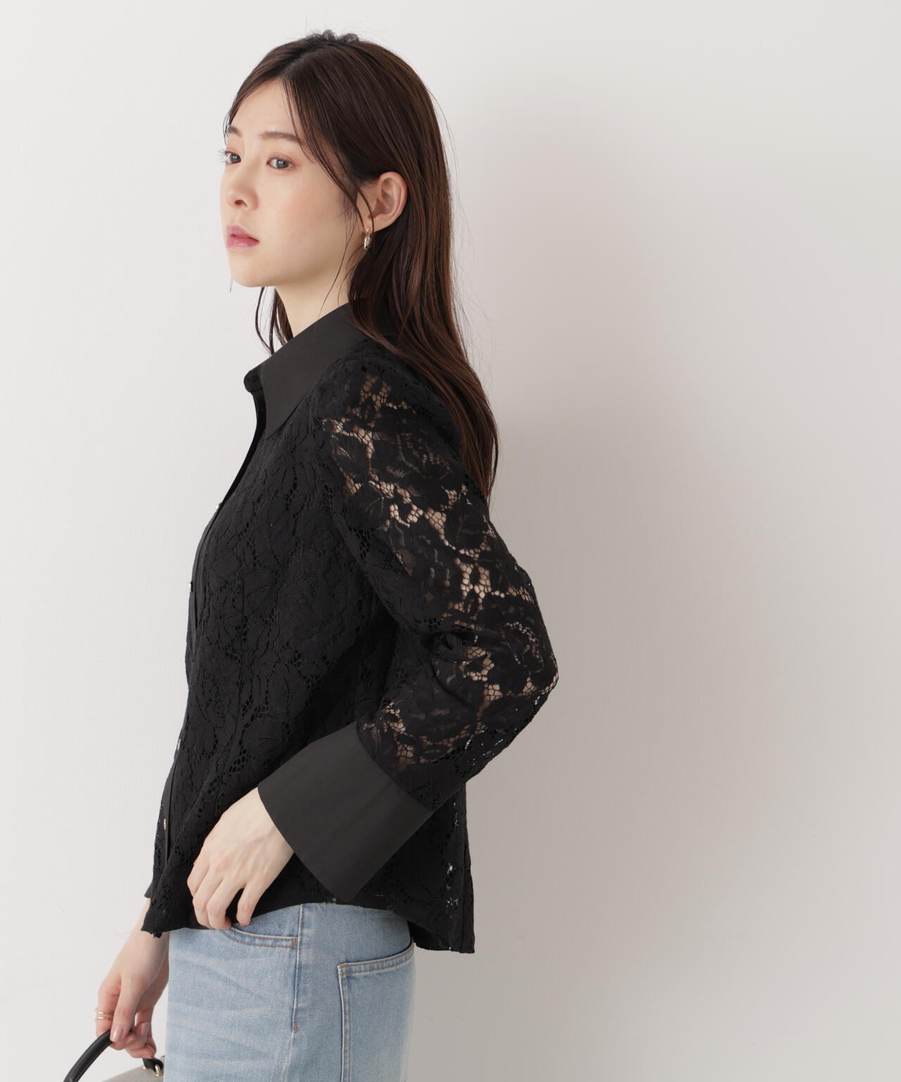 <ウォッシャブル>ビッグ衿レースブラウス