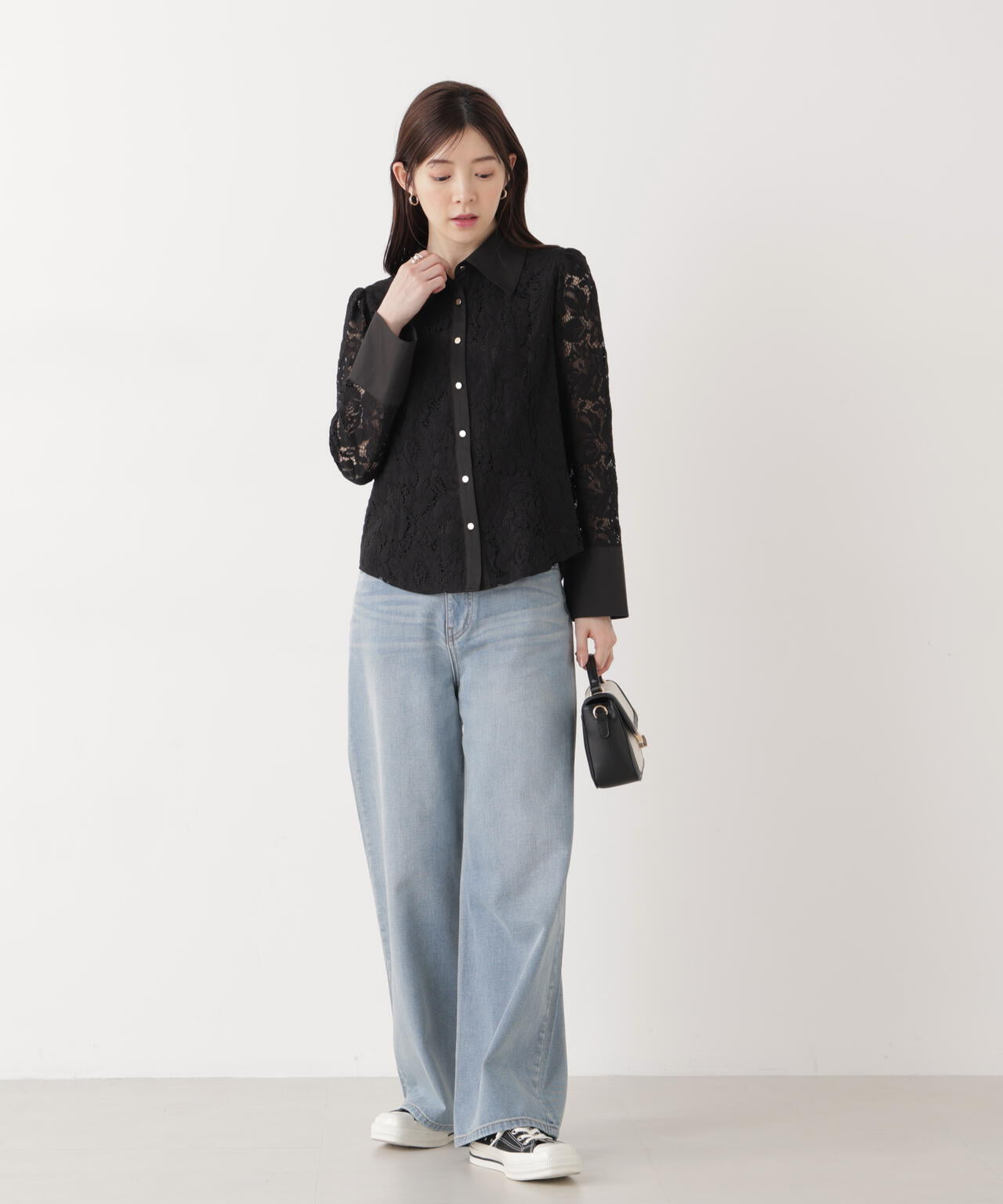 <ウォッシャブル>ビッグ衿レースブラウス
