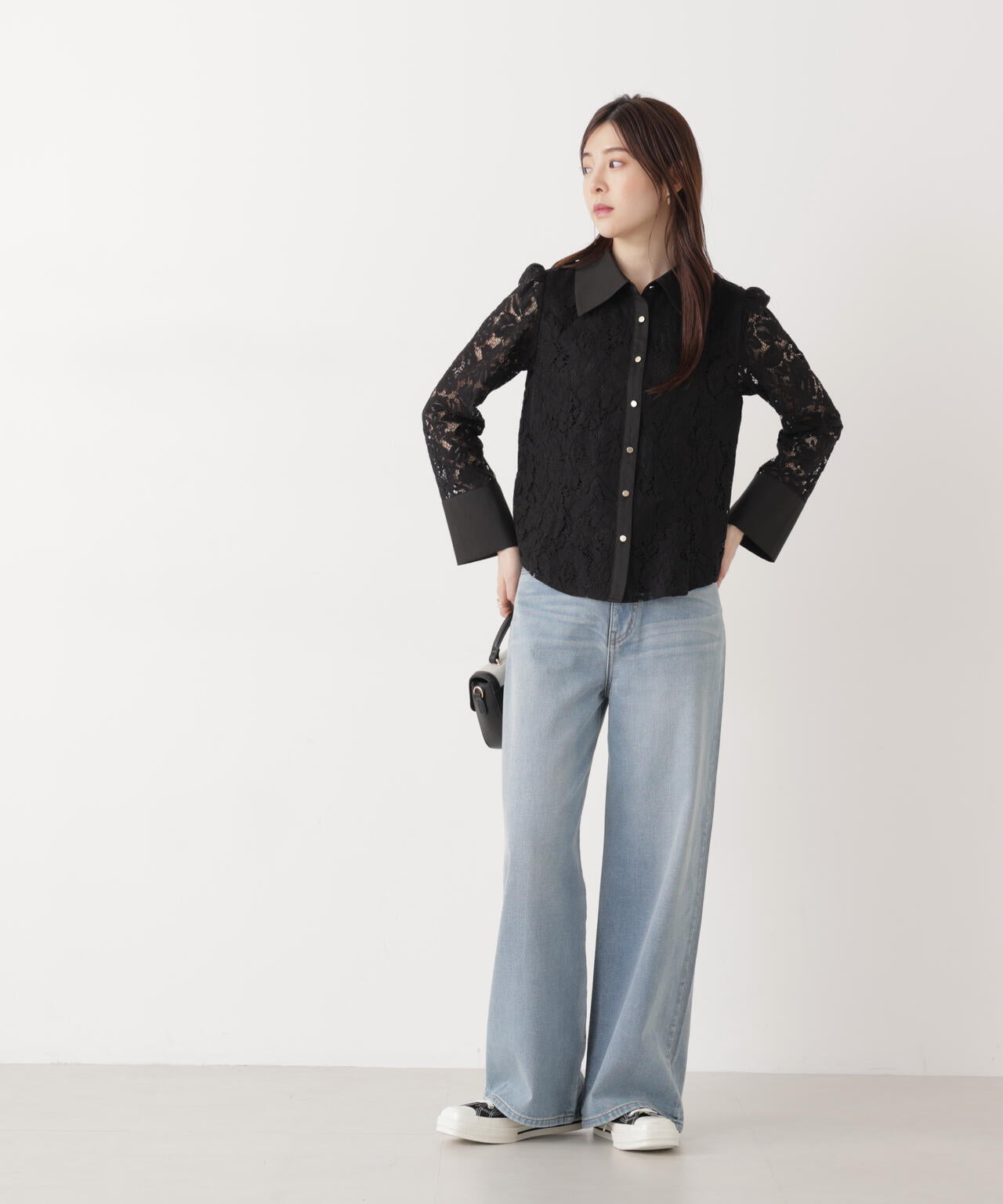 <ウォッシャブル>ビッグ衿レースブラウス