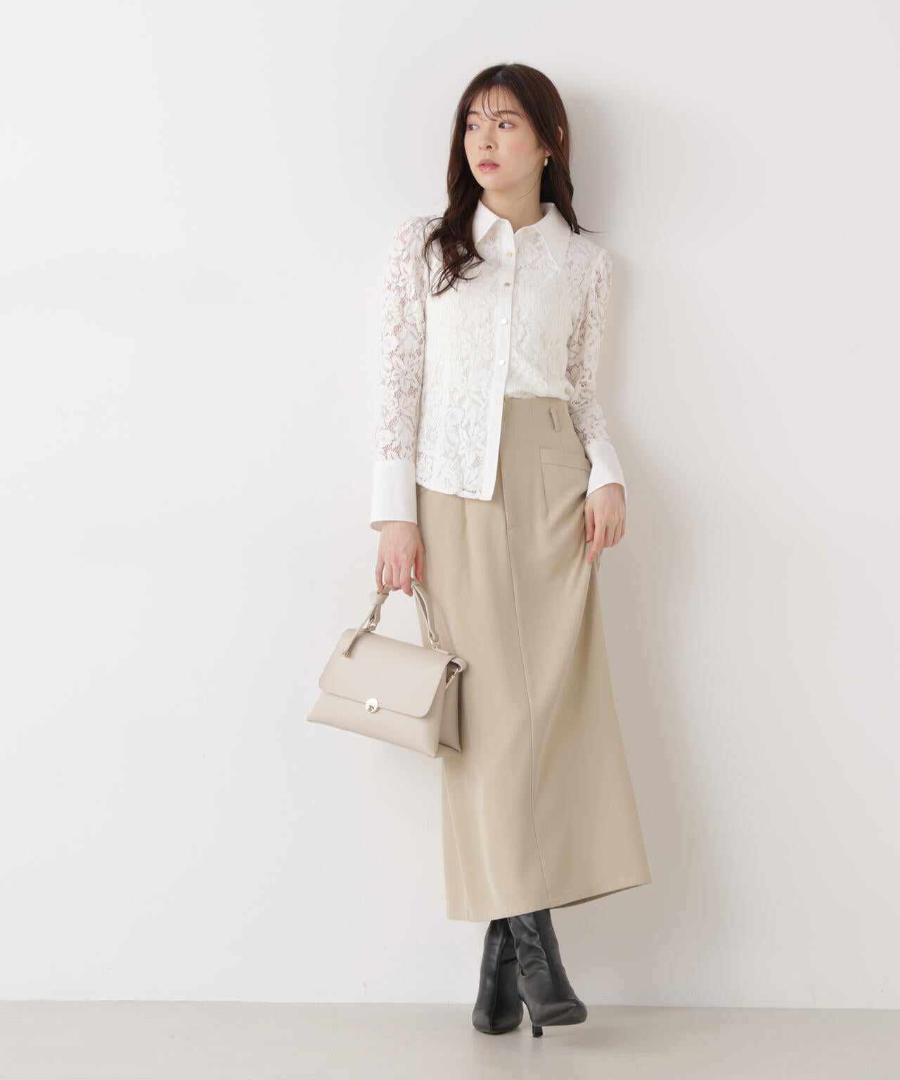 <ウォッシャブル>ビッグ衿レースブラウス