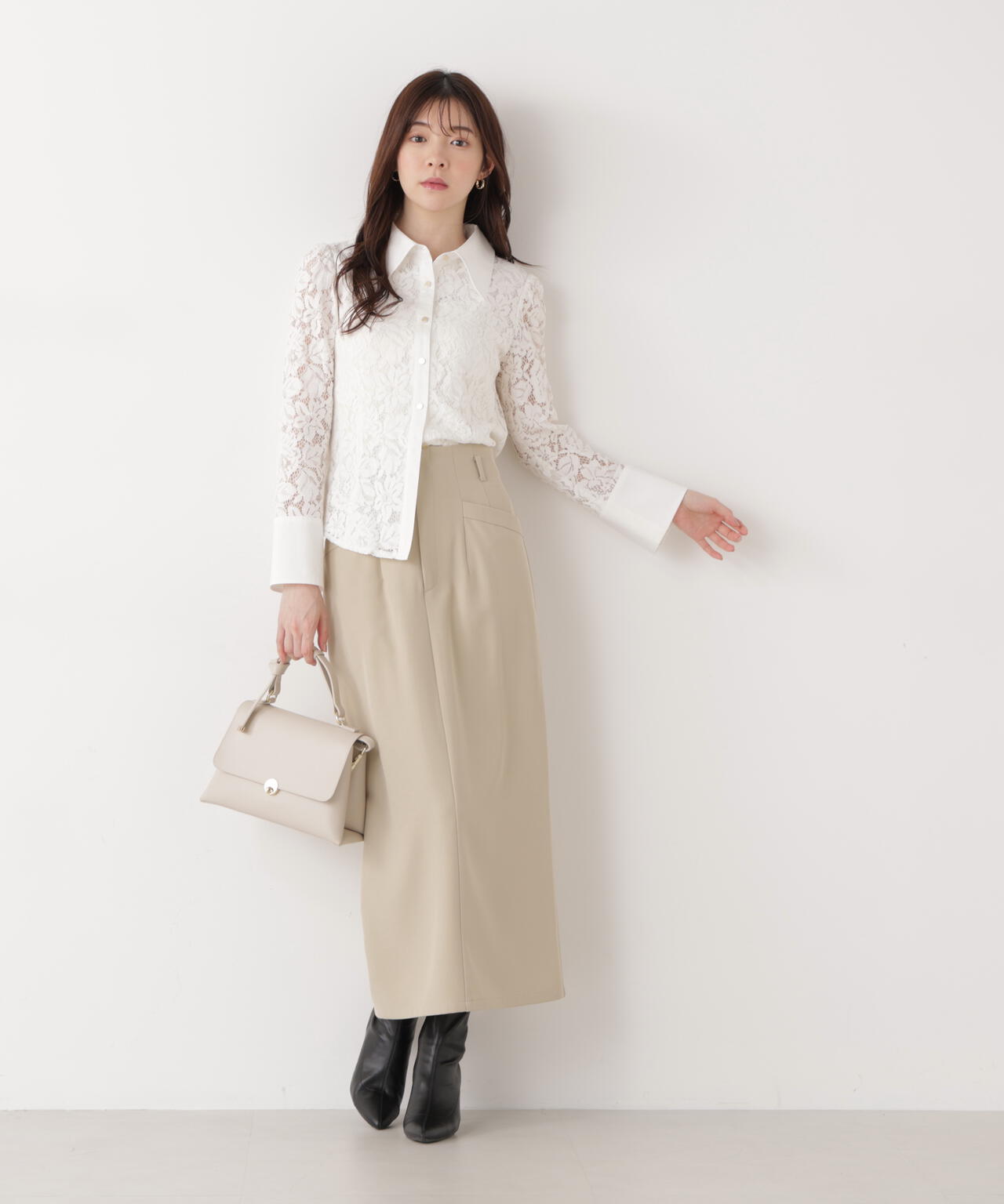 <ウォッシャブル>ビッグ衿レースブラウス