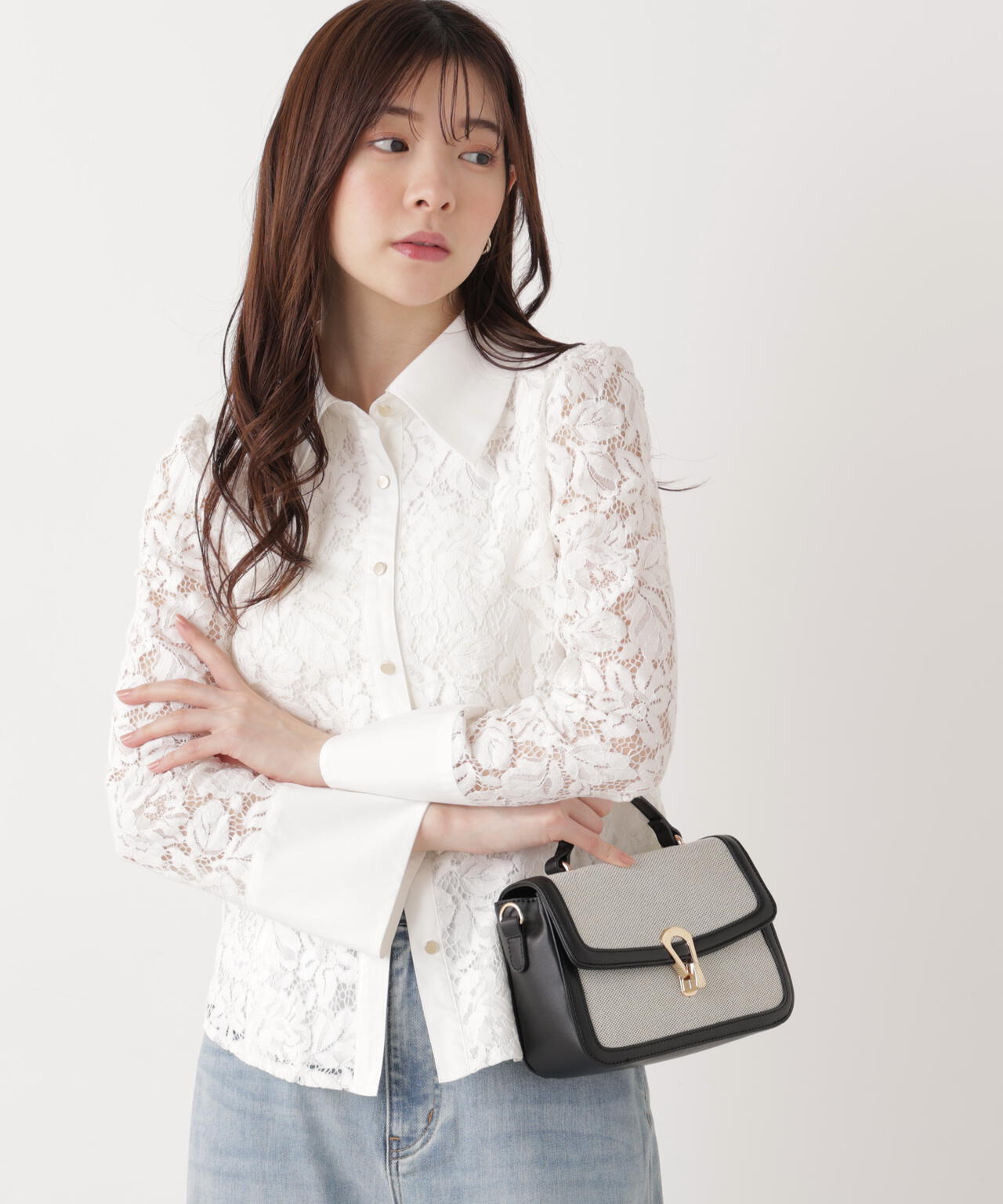 <ウォッシャブル>ビッグ衿レースブラウス