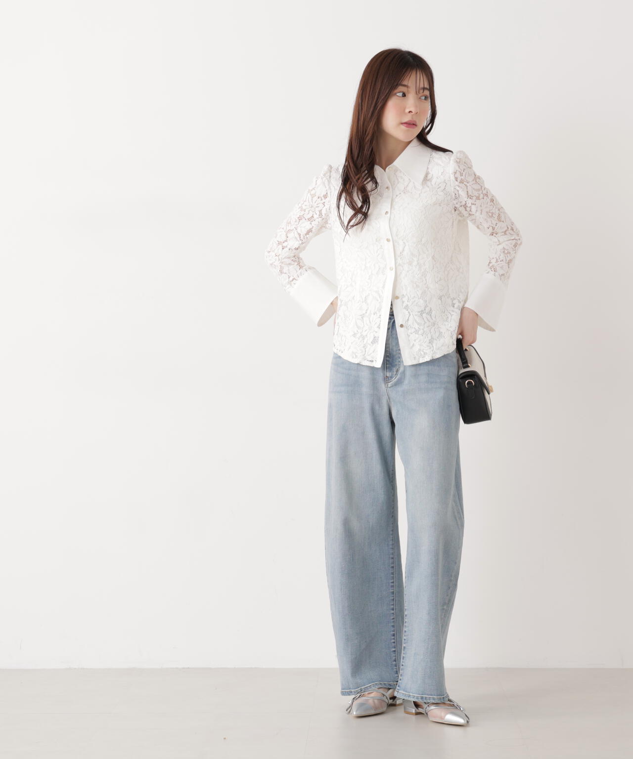 <ウォッシャブル>ビッグ衿レースブラウス