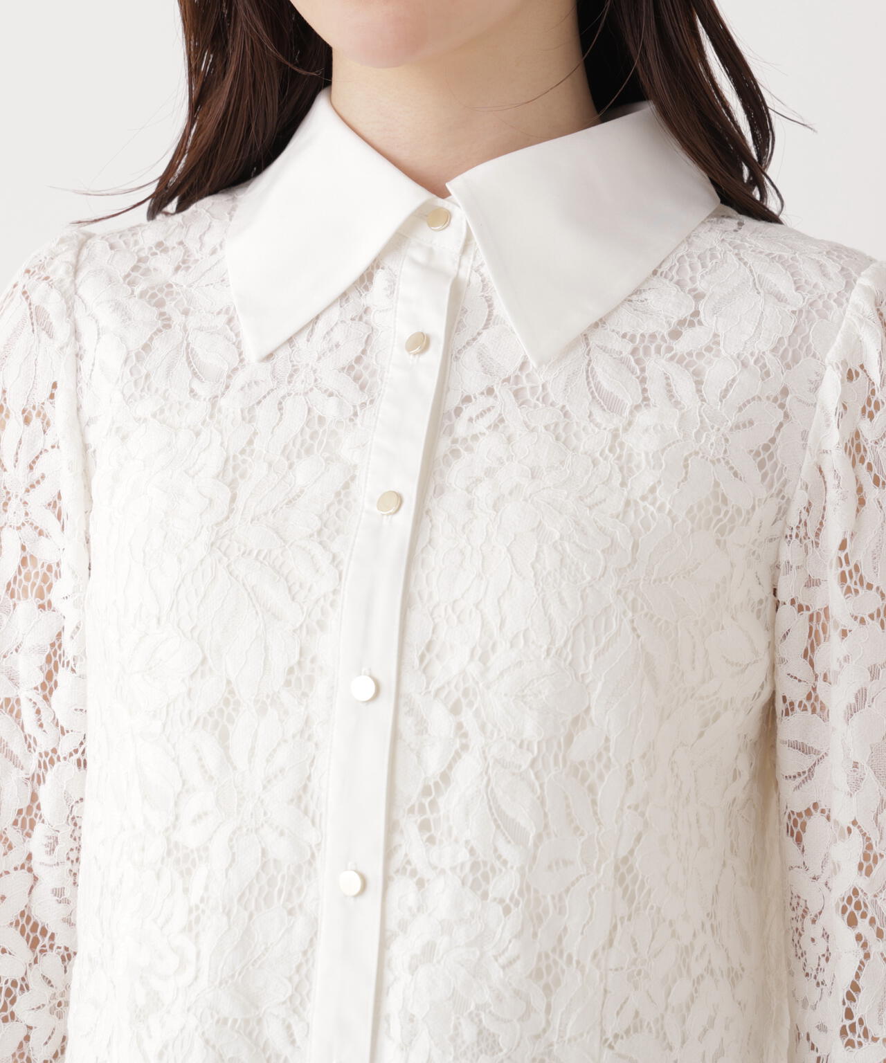 <ウォッシャブル>ビッグ衿レースブラウス