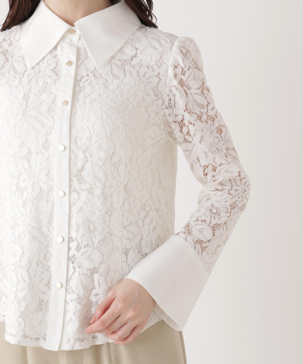 <ウォッシャブル>ビッグ衿レースブラウス