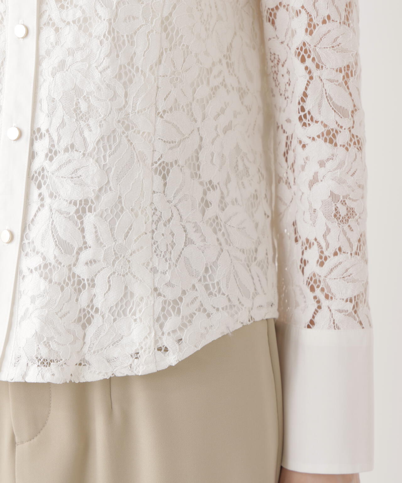 <ウォッシャブル>ビッグ衿レースブラウス
