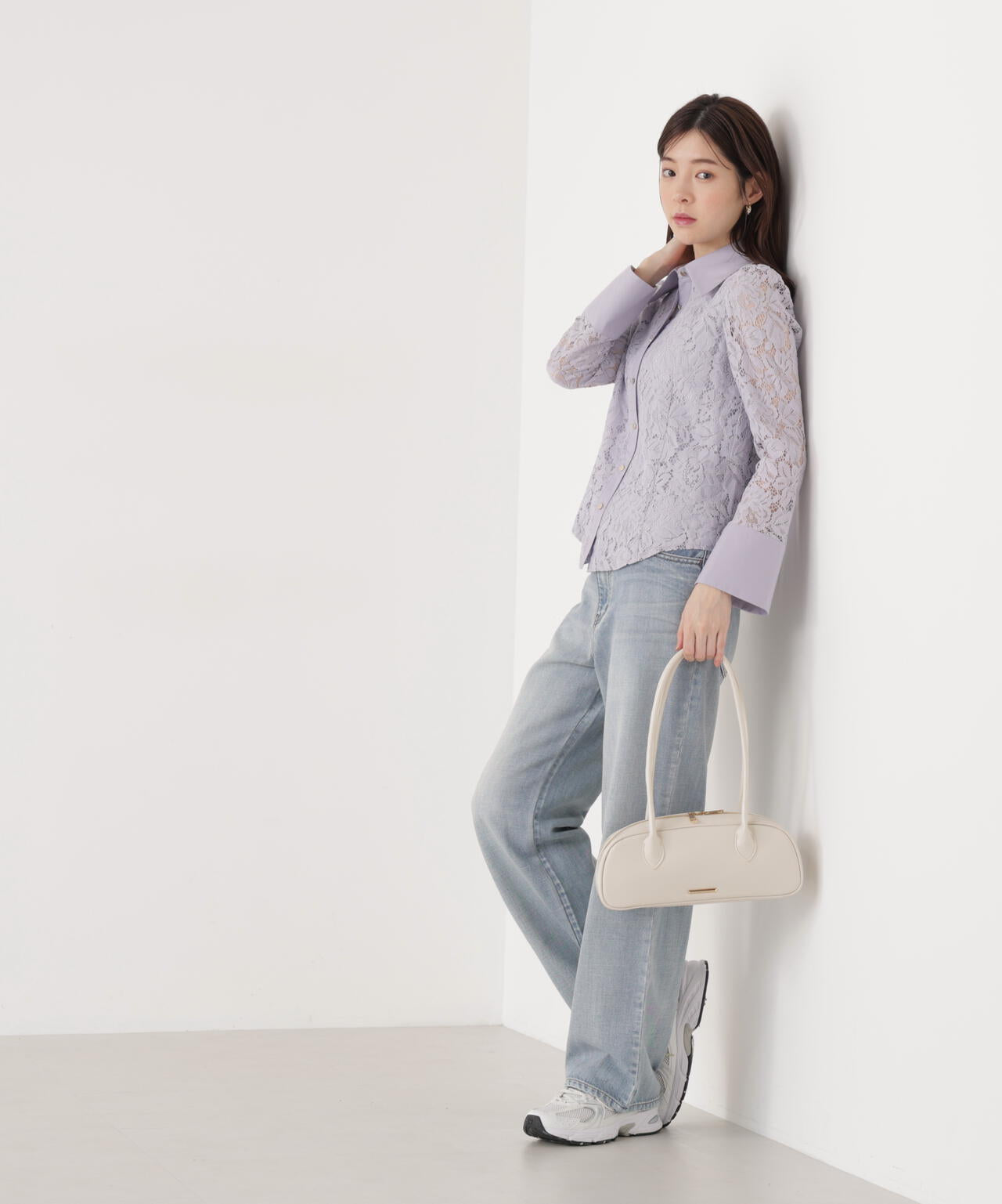 <ウォッシャブル>ビッグ衿レースブラウス