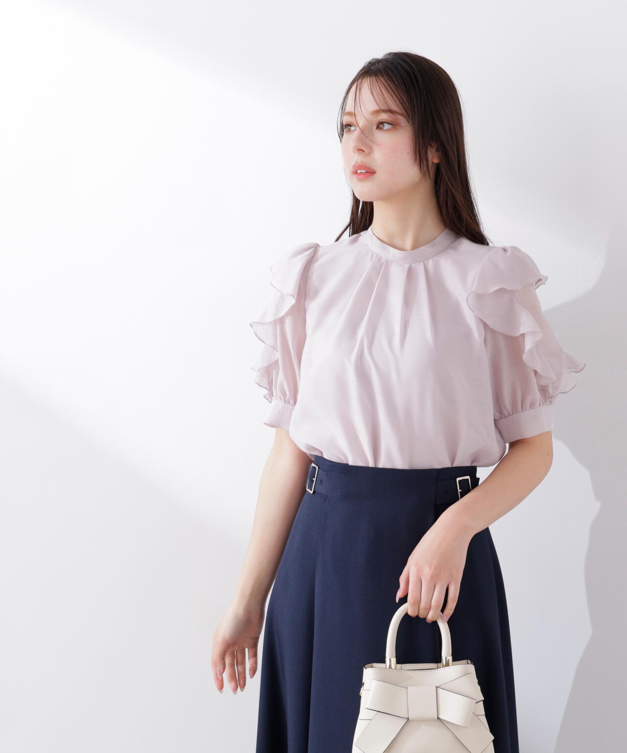 【6/5~6/7 オンライン限定2buy10%OFF対象】<ウォッシャブル>フリルスリーブタックブラウス