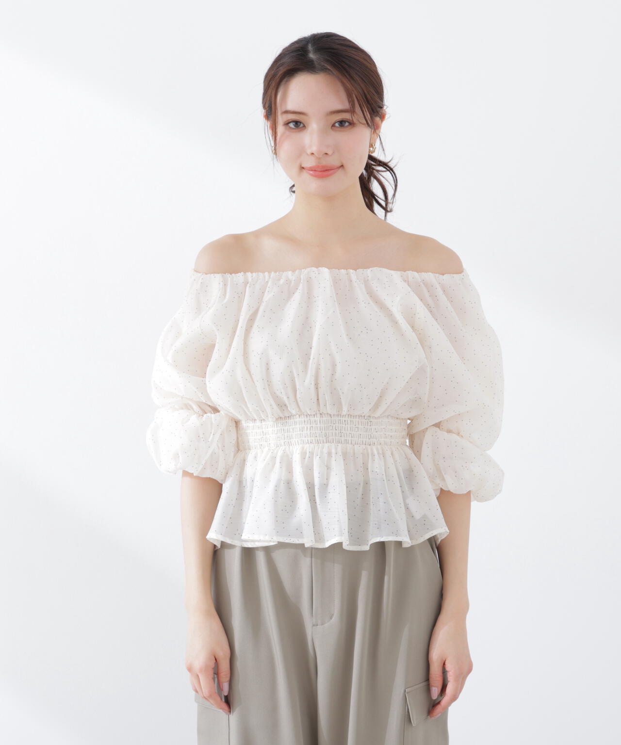 <加藤栞さん着用>2wayオフショルフィッシュテールブラウス