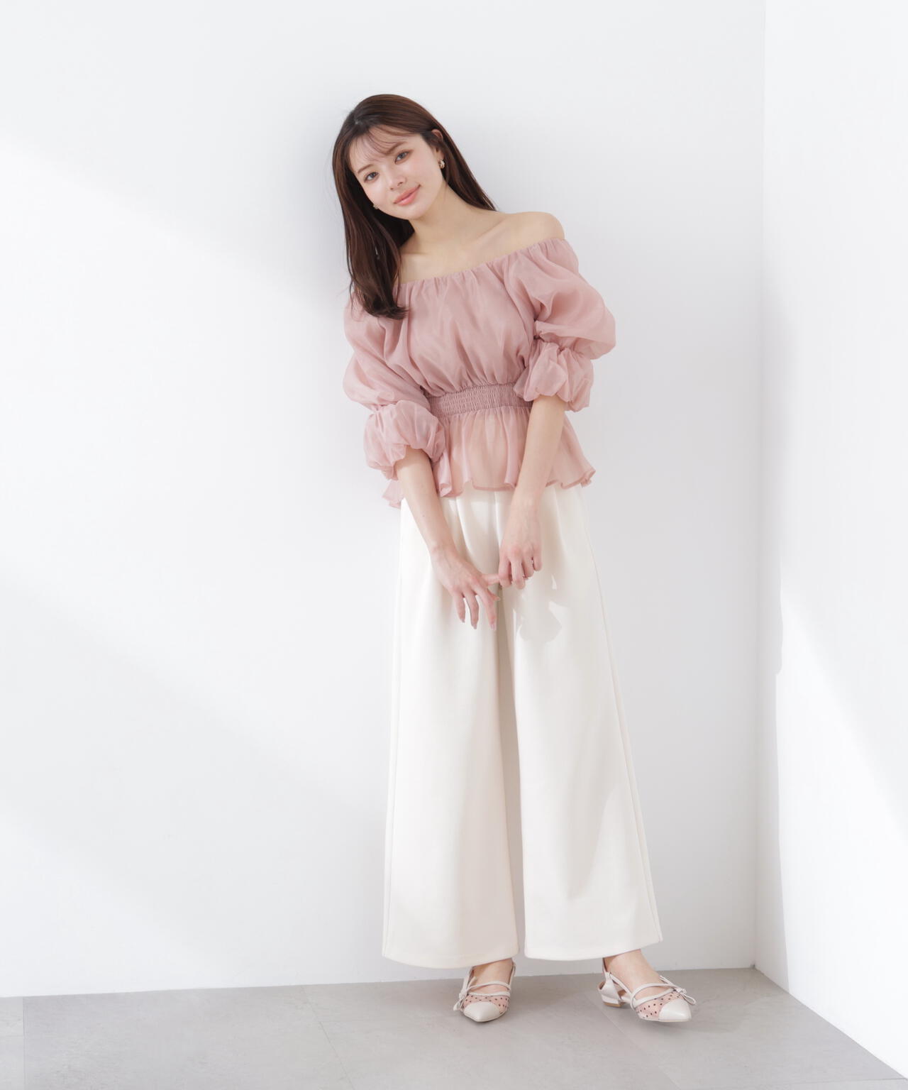 <加藤栞さん着用>2wayオフショルフィッシュテールブラウス