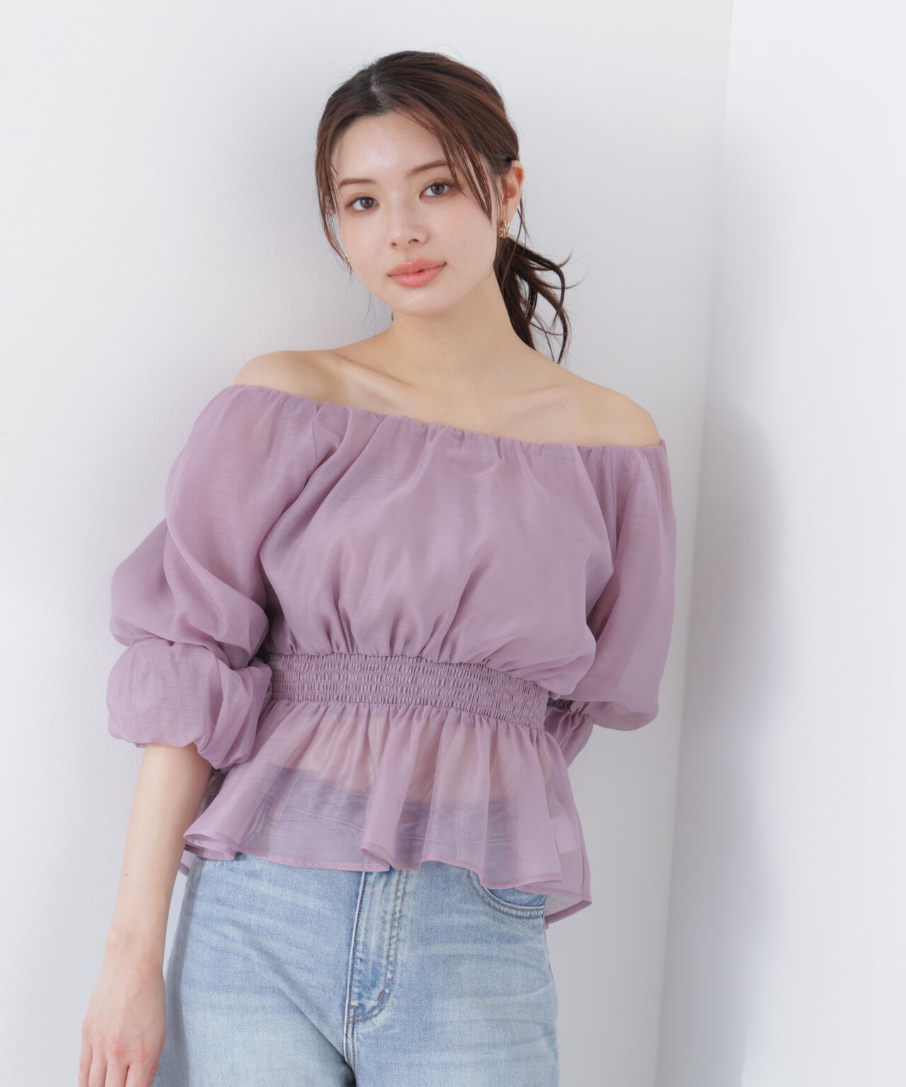 <加藤栞さん着用>2wayオフショルフィッシュテールブラウス