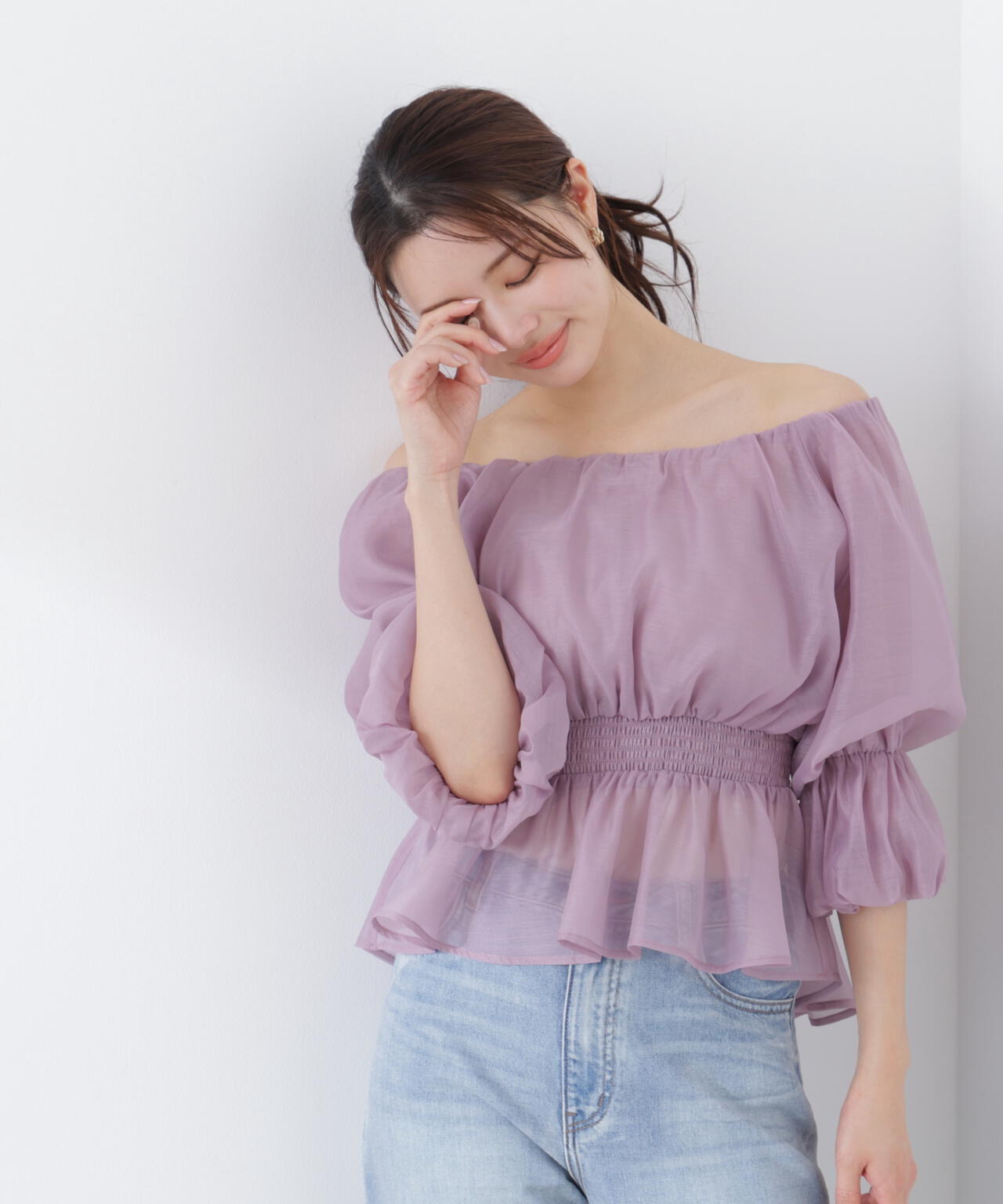 <加藤栞さん着用>2wayオフショルフィッシュテールブラウス