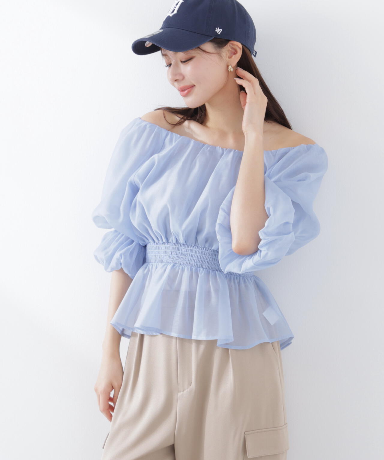 <加藤栞さん着用>2wayオフショルフィッシュテールブラウス