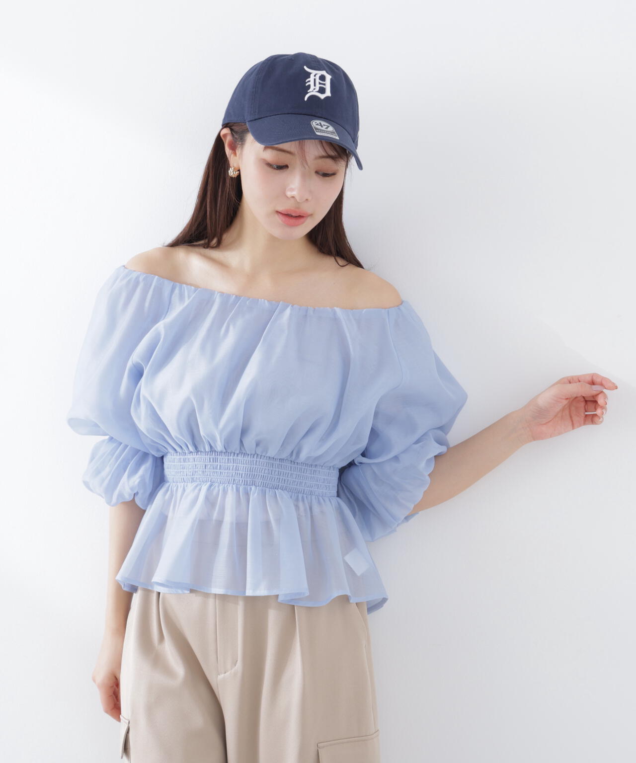 <加藤栞さん着用>2wayオフショルフィッシュテールブラウス