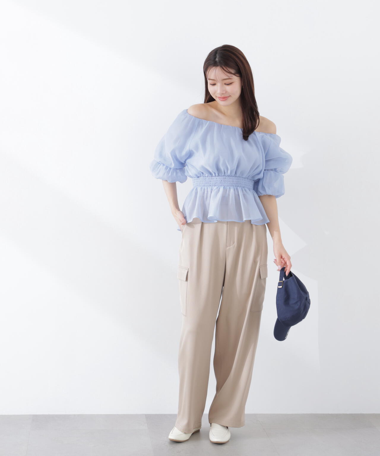 <加藤栞さん着用>2wayオフショルフィッシュテールブラウス