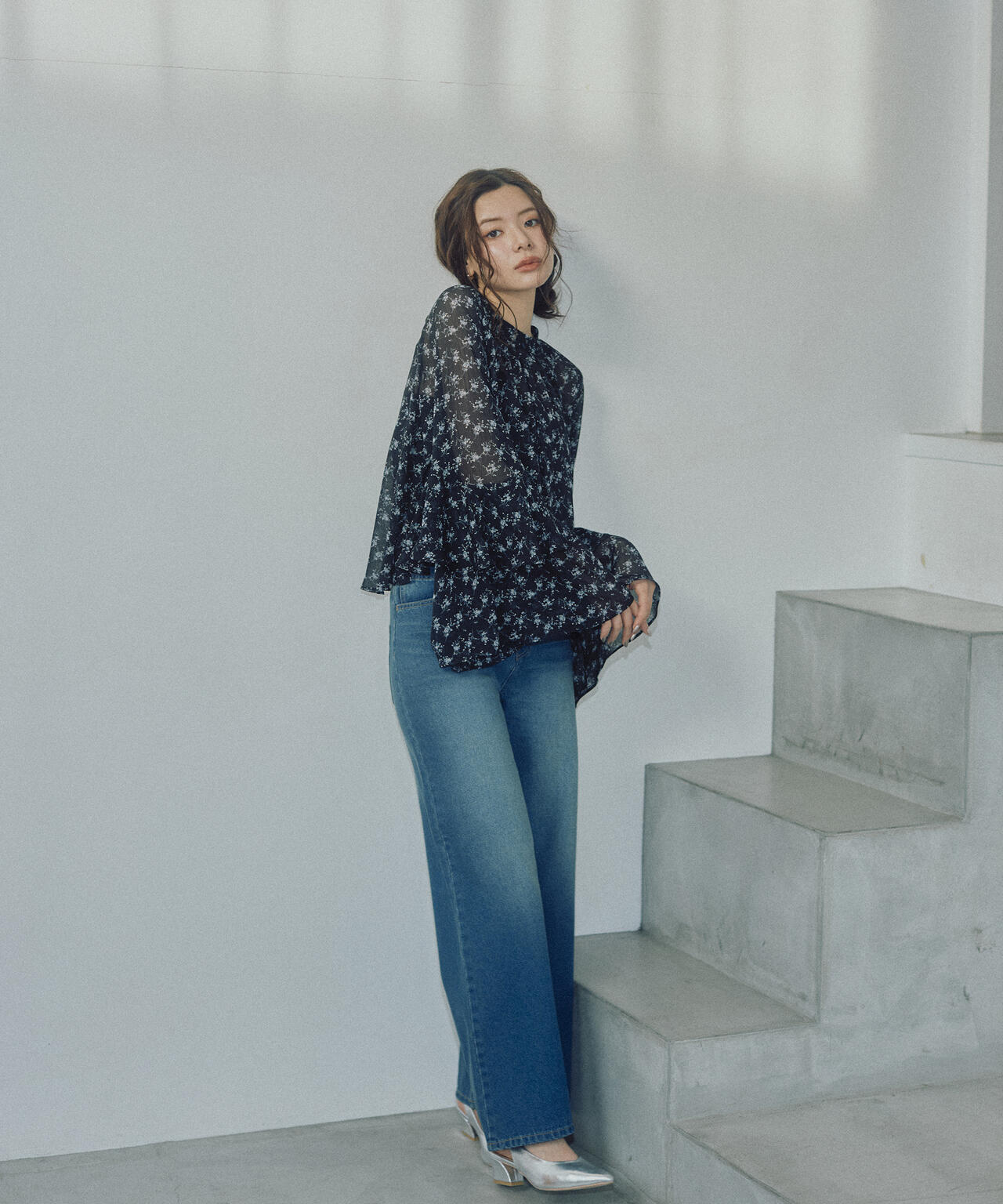 <ウォッシャブル>〈a/mie〉ジョーゼットボリュームブラウス