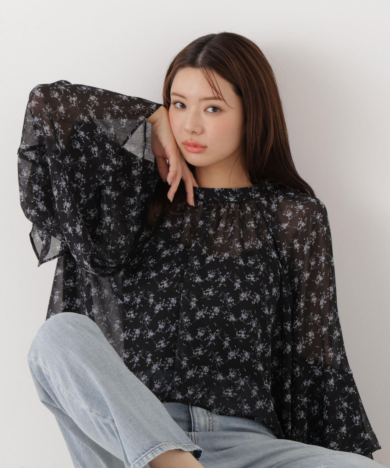 <ウォッシャブル>〈a/mie〉ジョーゼットボリュームブラウス