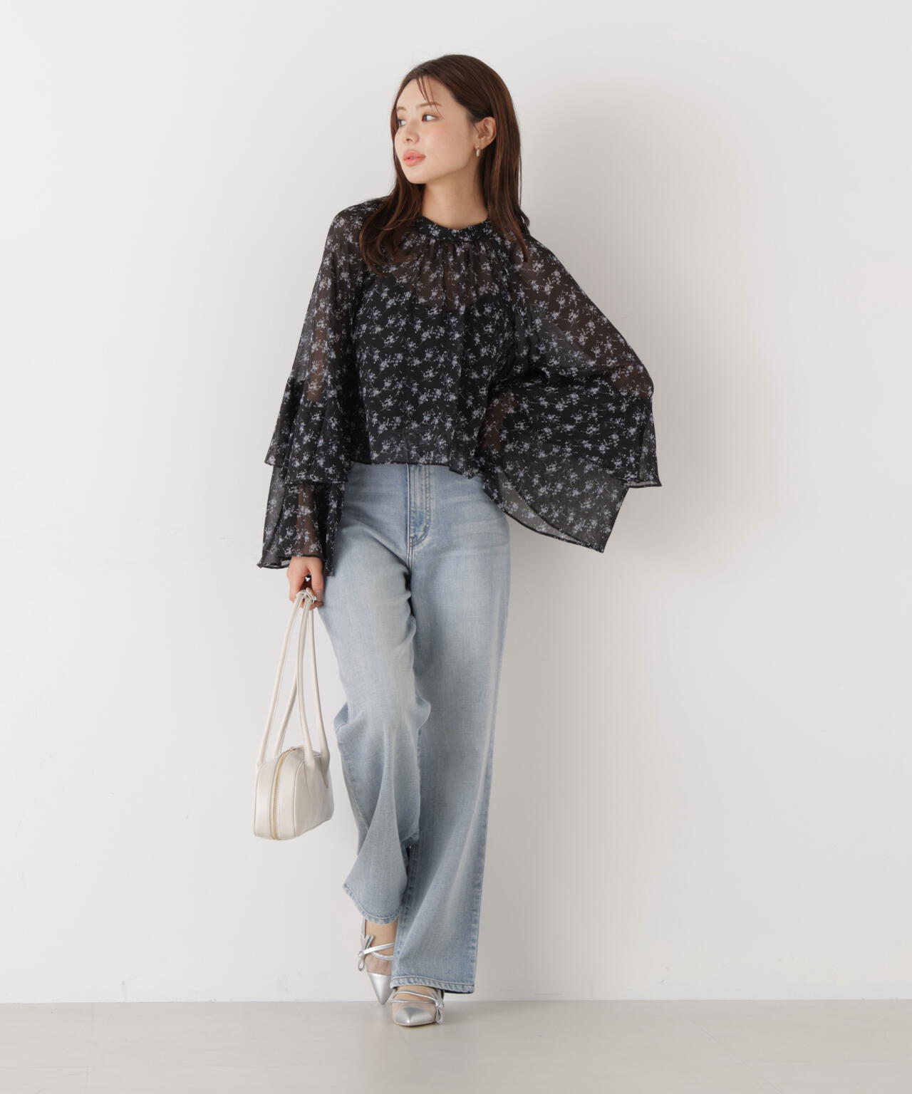 <ウォッシャブル>〈a/mie〉ジョーゼットボリュームブラウス