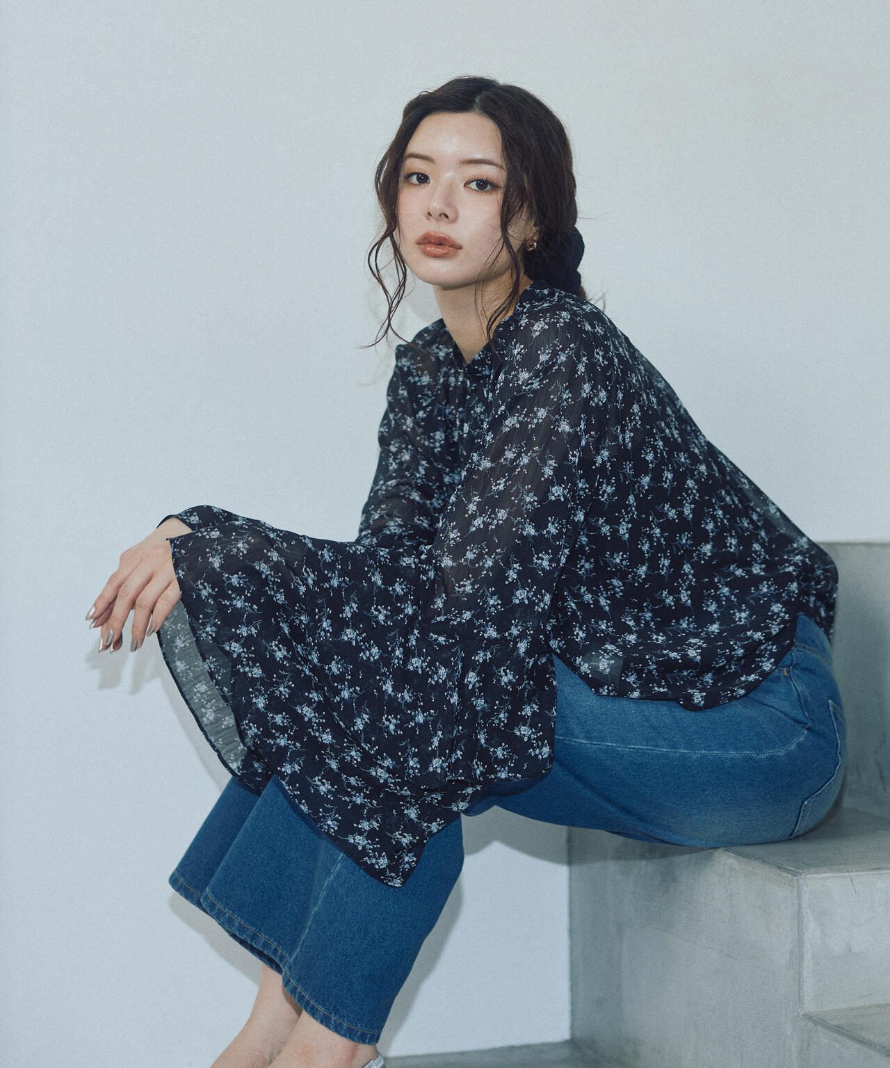 <ウォッシャブル>〈a/mie〉ジョーゼットボリュームブラウス