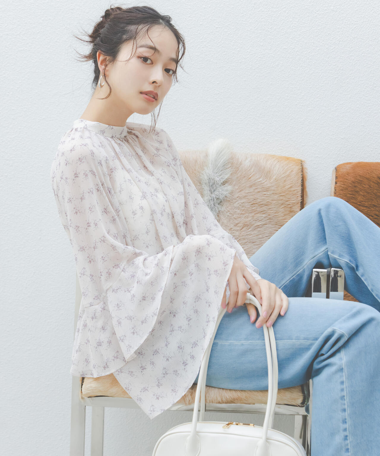 <ウォッシャブル>〈a/mie〉ジョーゼットボリュームブラウス