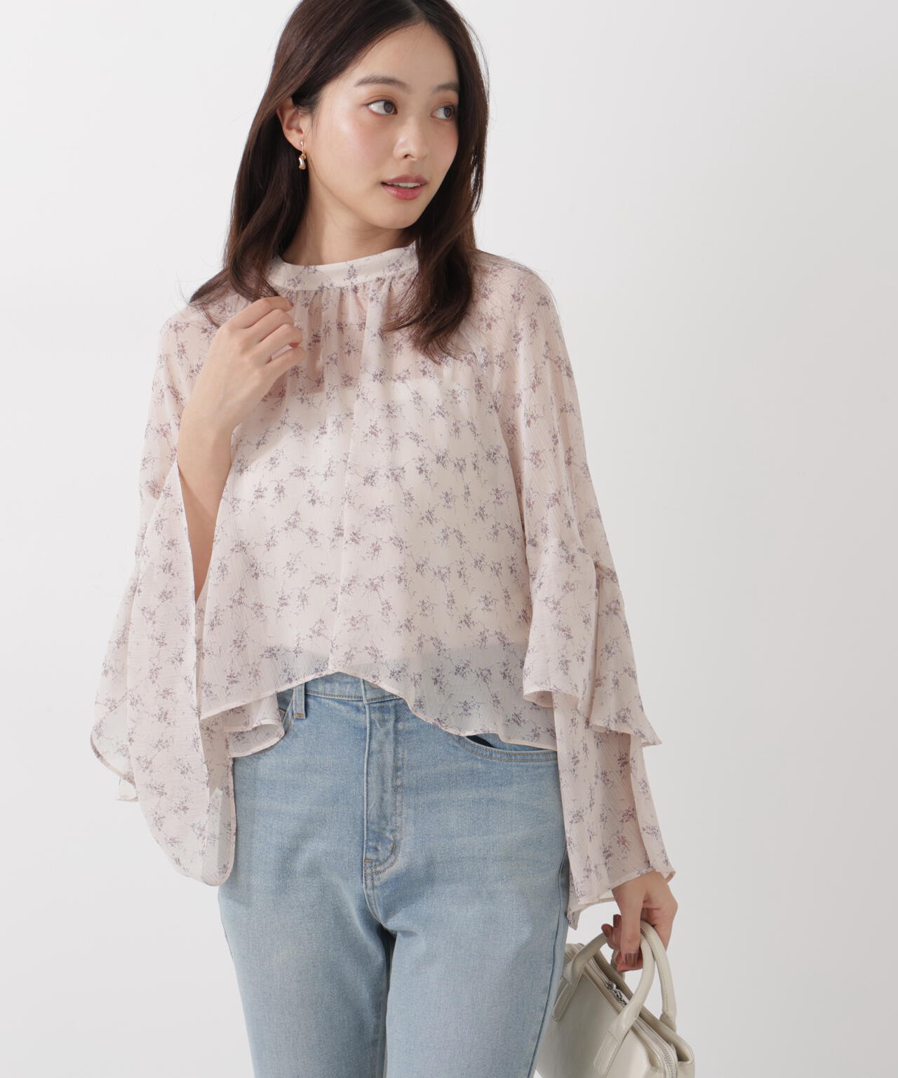 <ウォッシャブル>〈a/mie〉ジョーゼットボリュームブラウス