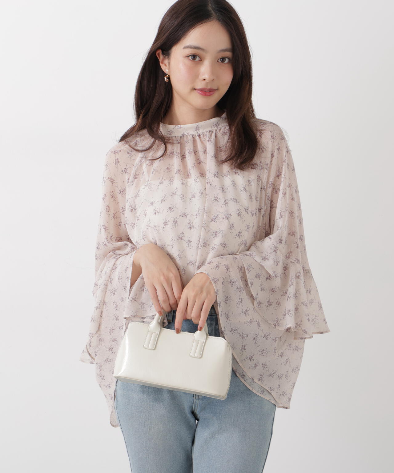 <ウォッシャブル>〈a/mie〉ジョーゼットボリュームブラウス