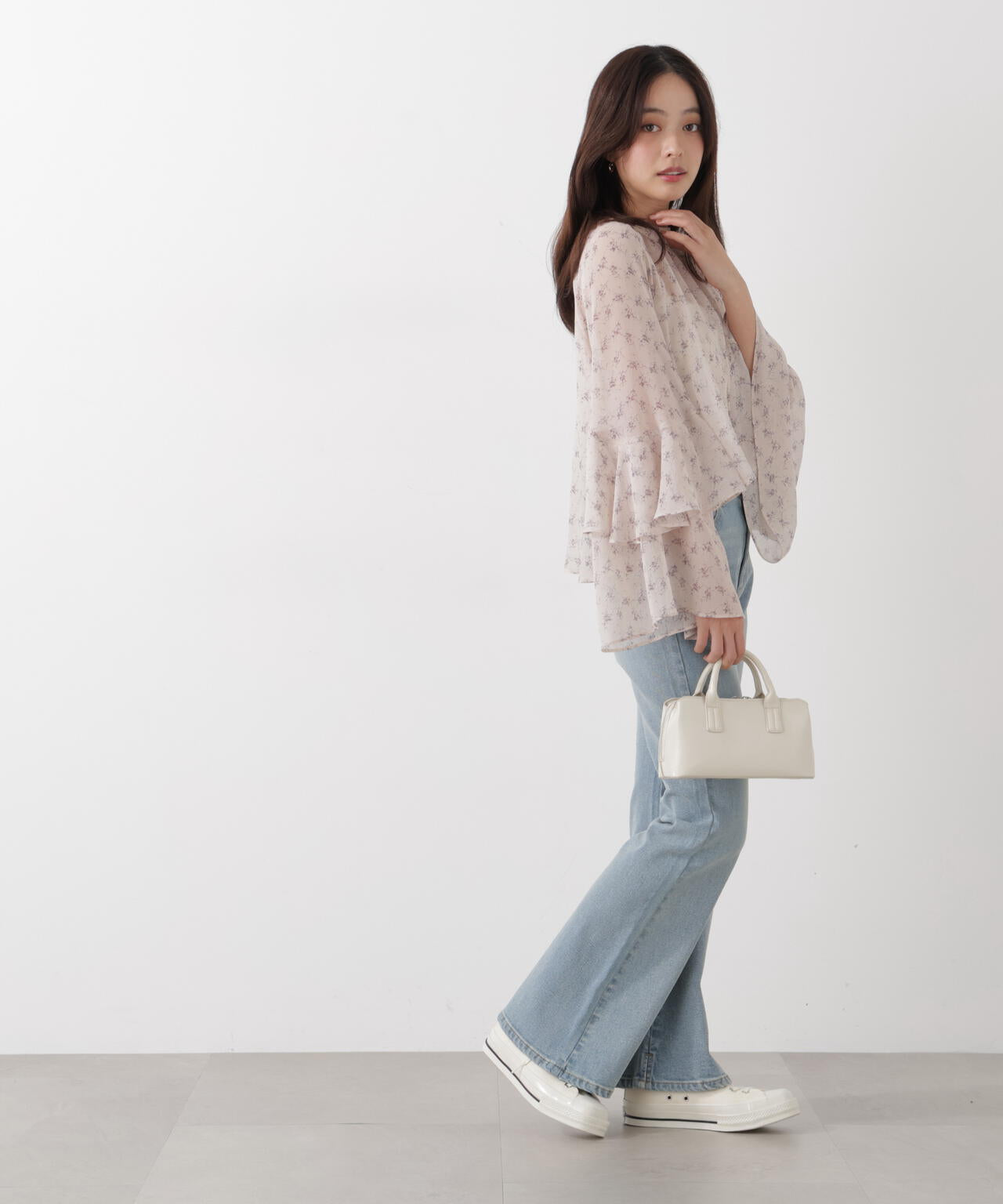 <ウォッシャブル>〈a/mie〉ジョーゼットボリュームブラウス