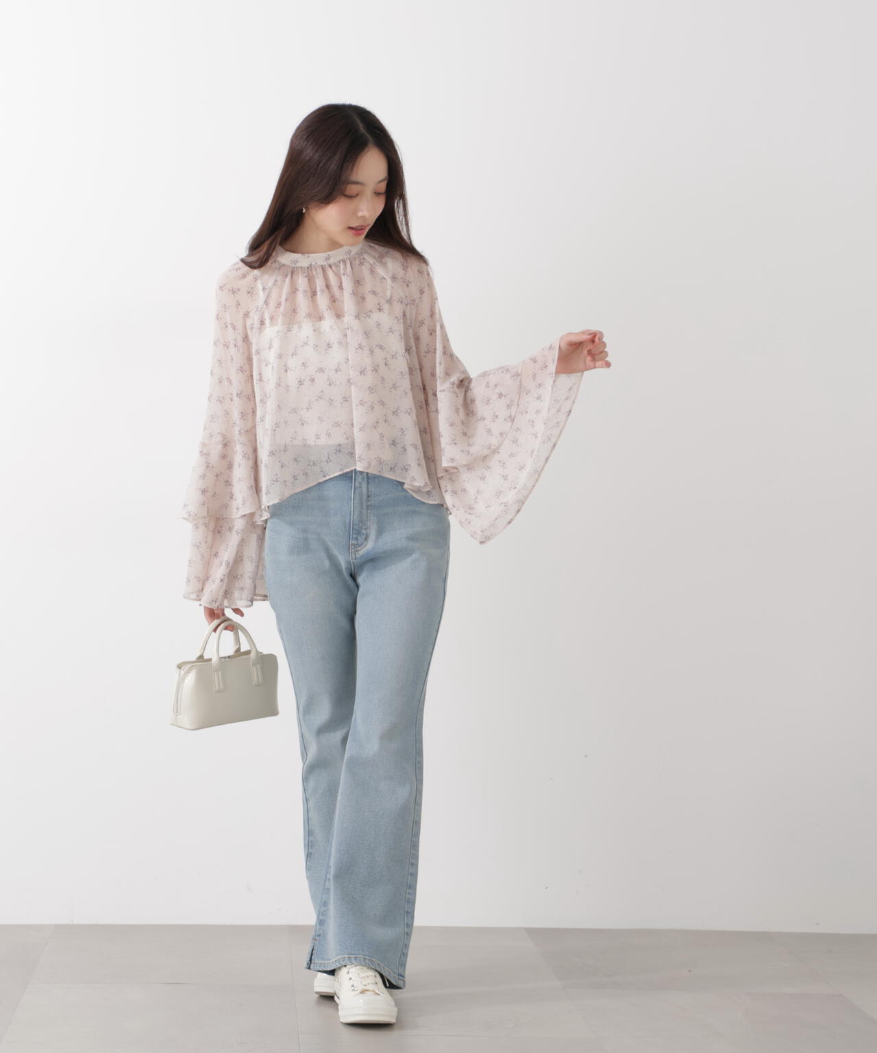 <ウォッシャブル>〈a/mie〉ジョーゼットボリュームブラウス
