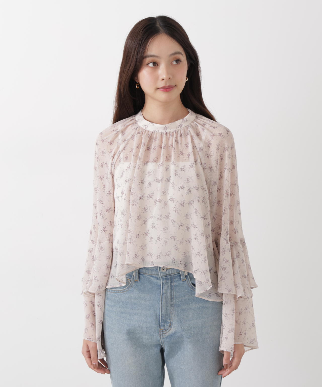 <ウォッシャブル>〈a/mie〉ジョーゼットボリュームブラウス