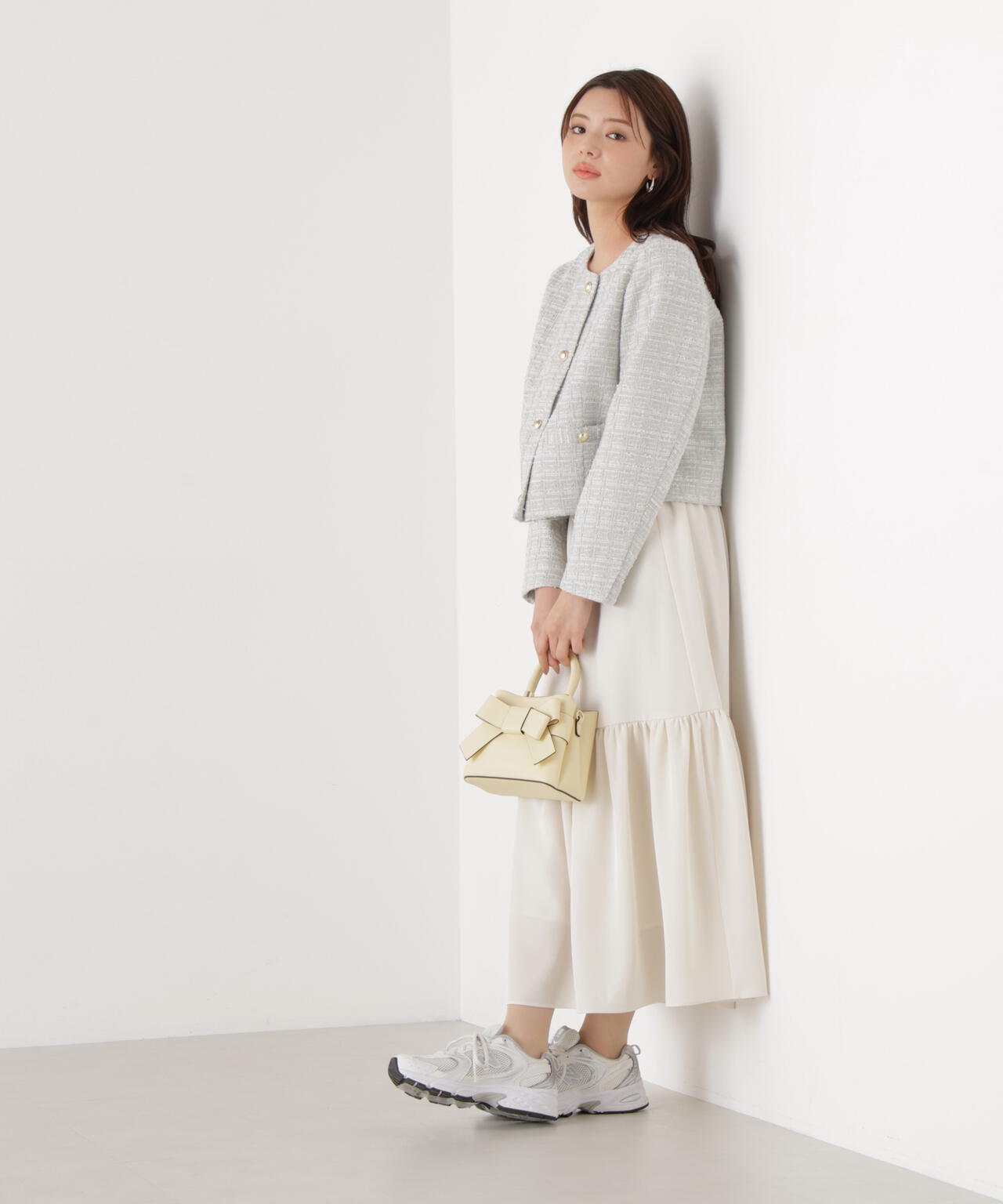 ニュアンスサテンティアードスカート